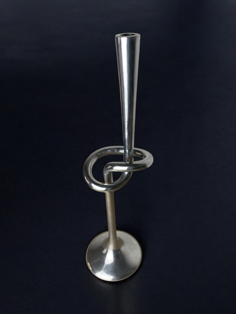 XL knotted candlestick in Solid aluminum, Italy, 1980 by Malamar Studio | The Oblist