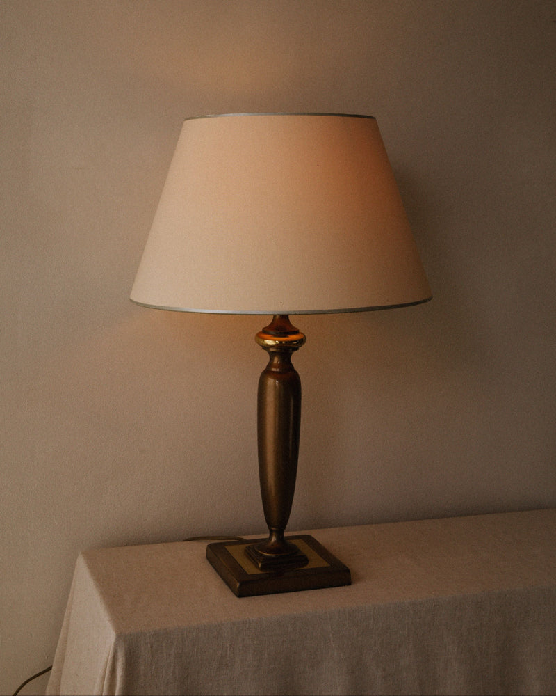 Vintage Table Lamp - Herda Brass Collection — close-up of brass base and fabric shade