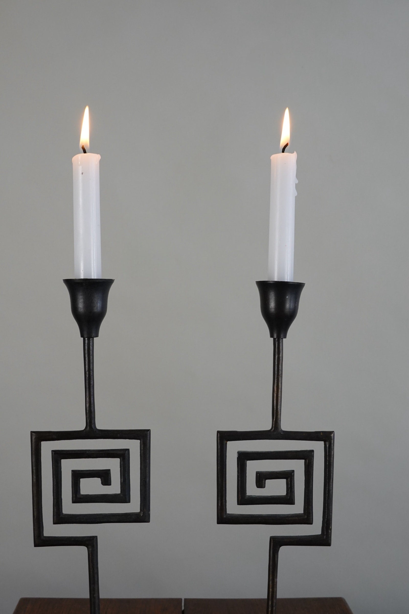 Pair of Geometric Candleholders — side angle