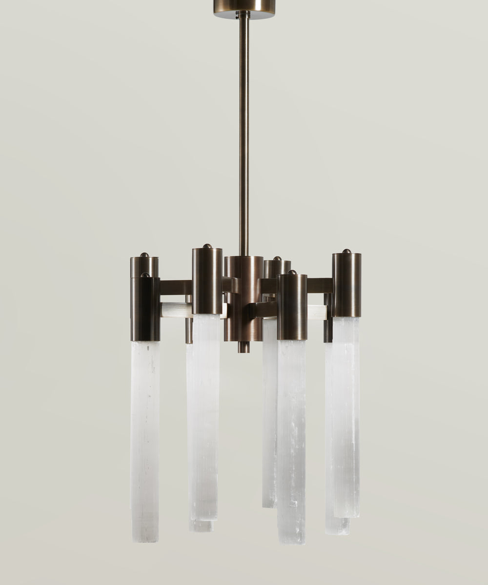Lustre SELENE en sélénite et bronze brossé