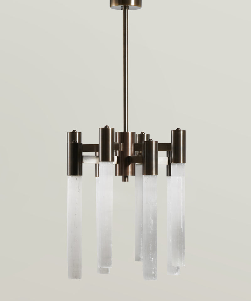 SELENE Chandelier in selenite and brushed bronze by MATLIGHT Milano | The Oblist