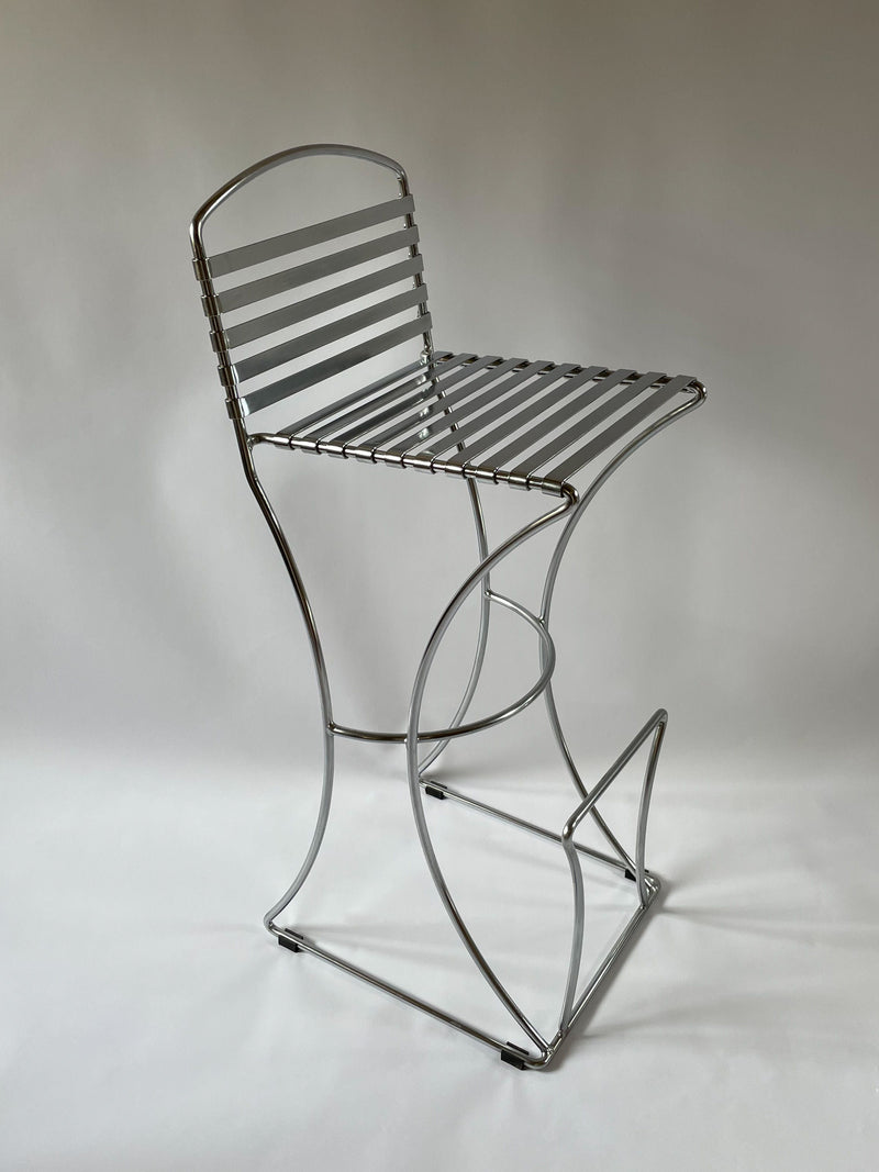 Stool By Till Behrens for Schlubach in Chrome and Steel — angled view highlighting chrome frame and slatted seat