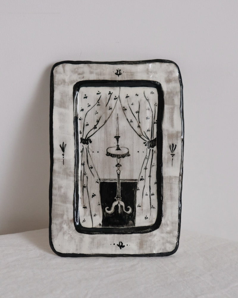 Entrance - Hand Painted Ceramic Plate by M.Pei Studio | The Oblist — ceramic, black and white design