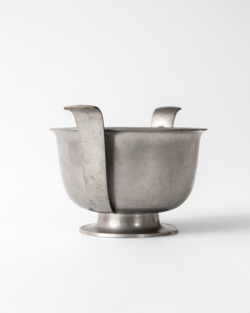 Art Deco Pewter Bowl by Edvin Ollers, 1930s, Sweden — side view highlighting handles and polished surface