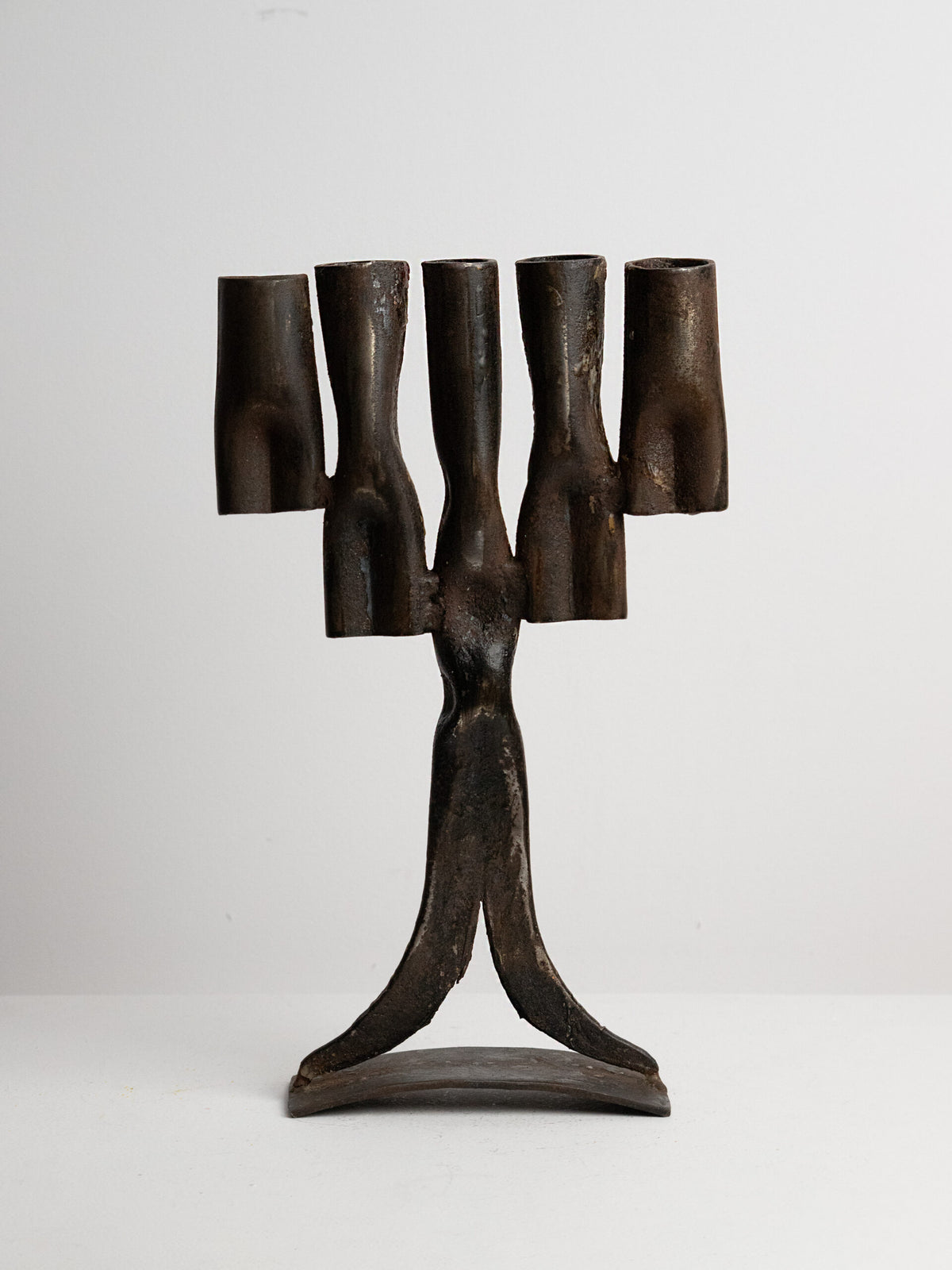 Tree-Form Brutalist Candelabra in Welded Iron, Five Arms, 1960s–1970s — lifestyle setting