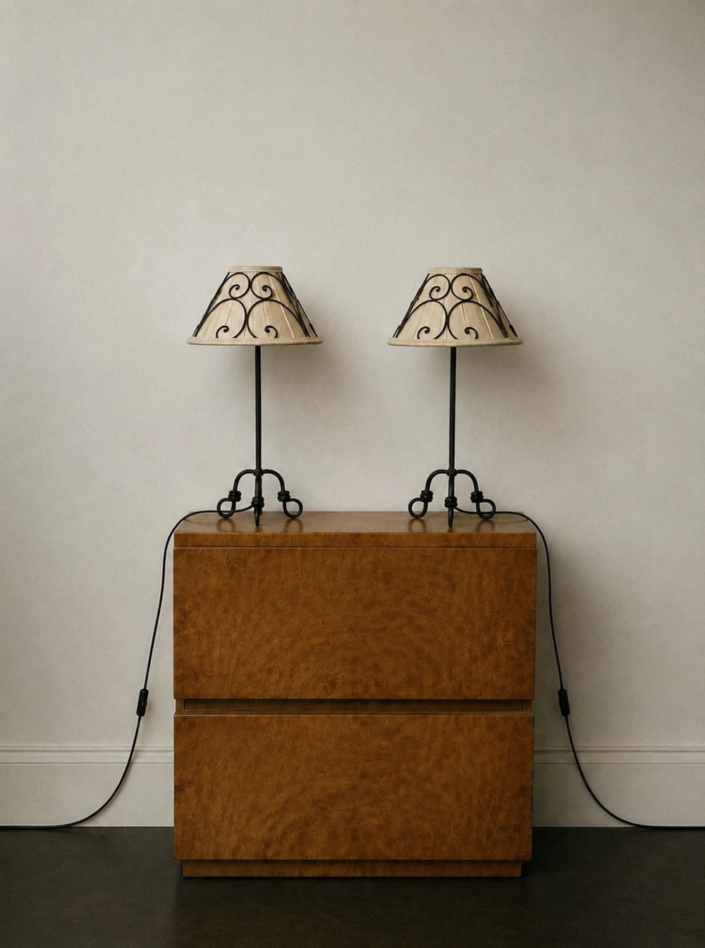 1960s Spanish Vintage Wrought Iron Scroll Table Lamp — side angle
