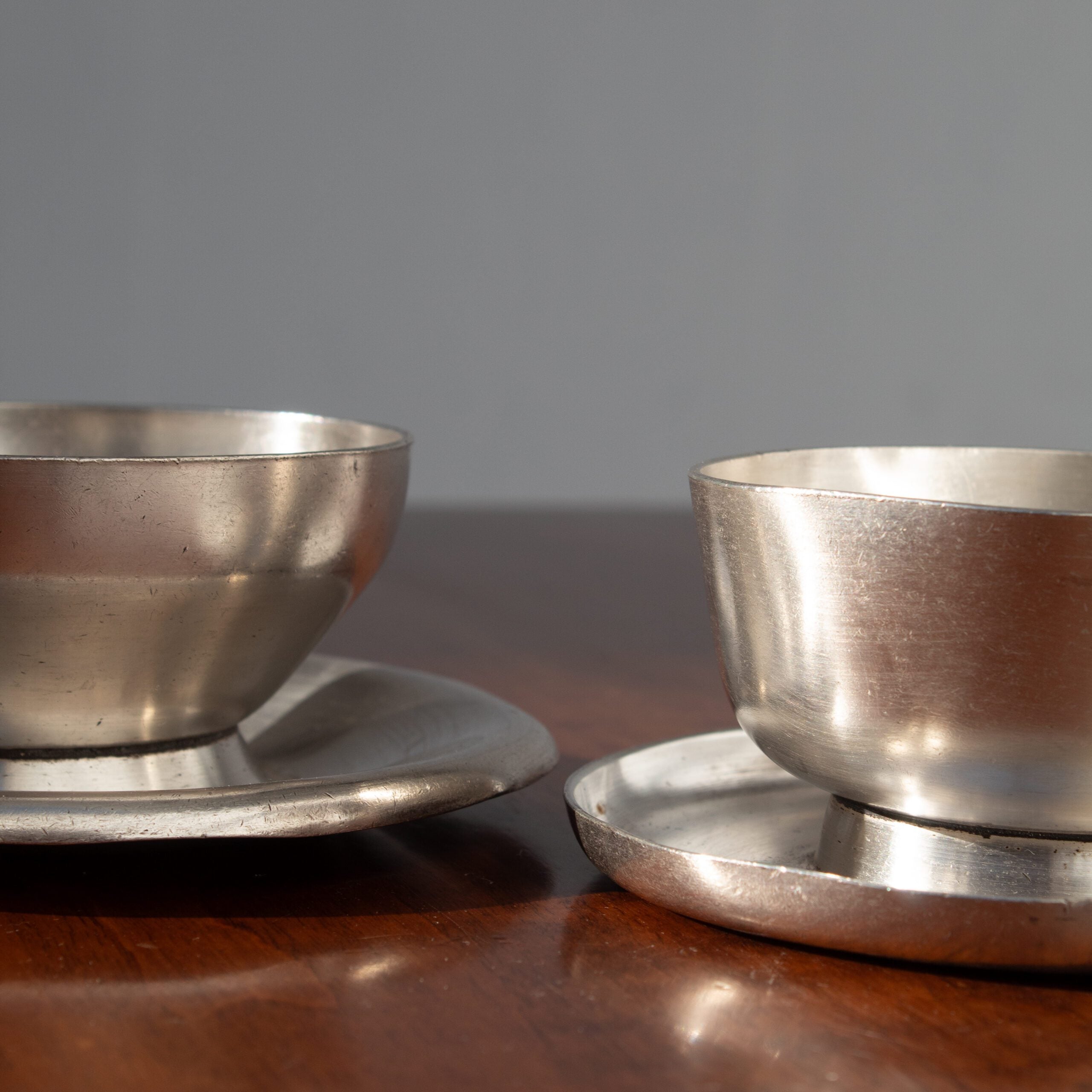Metal Serving Bowl - Arthur Krupp — side angle showing brushed metal finish