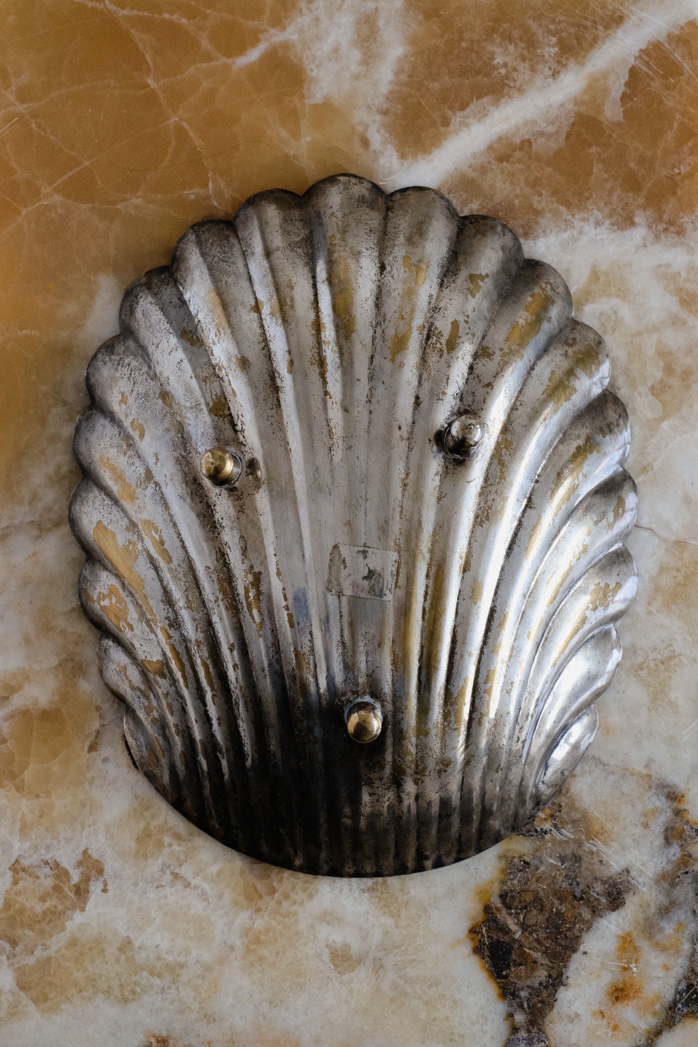 Silver-plated Bowl — top view on marble surface