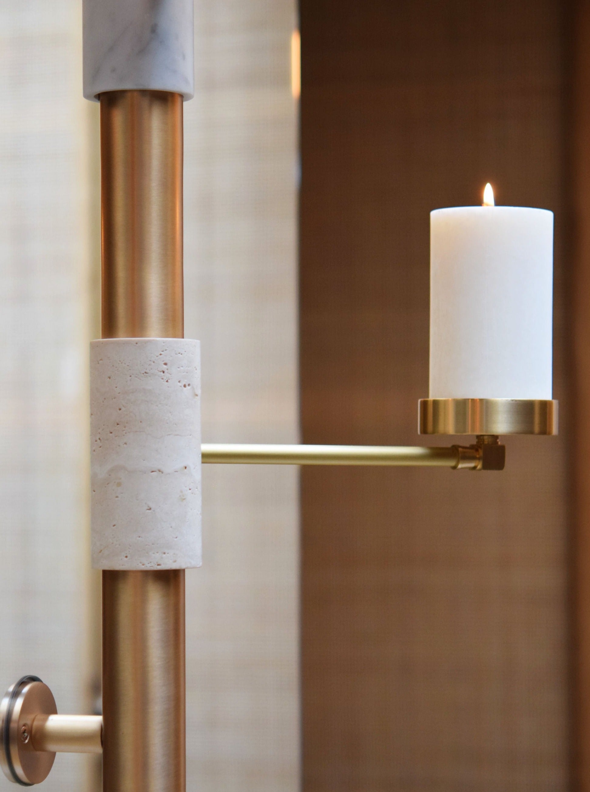 Amaterasu Wall Lamp — side angle showing brass and stone materials