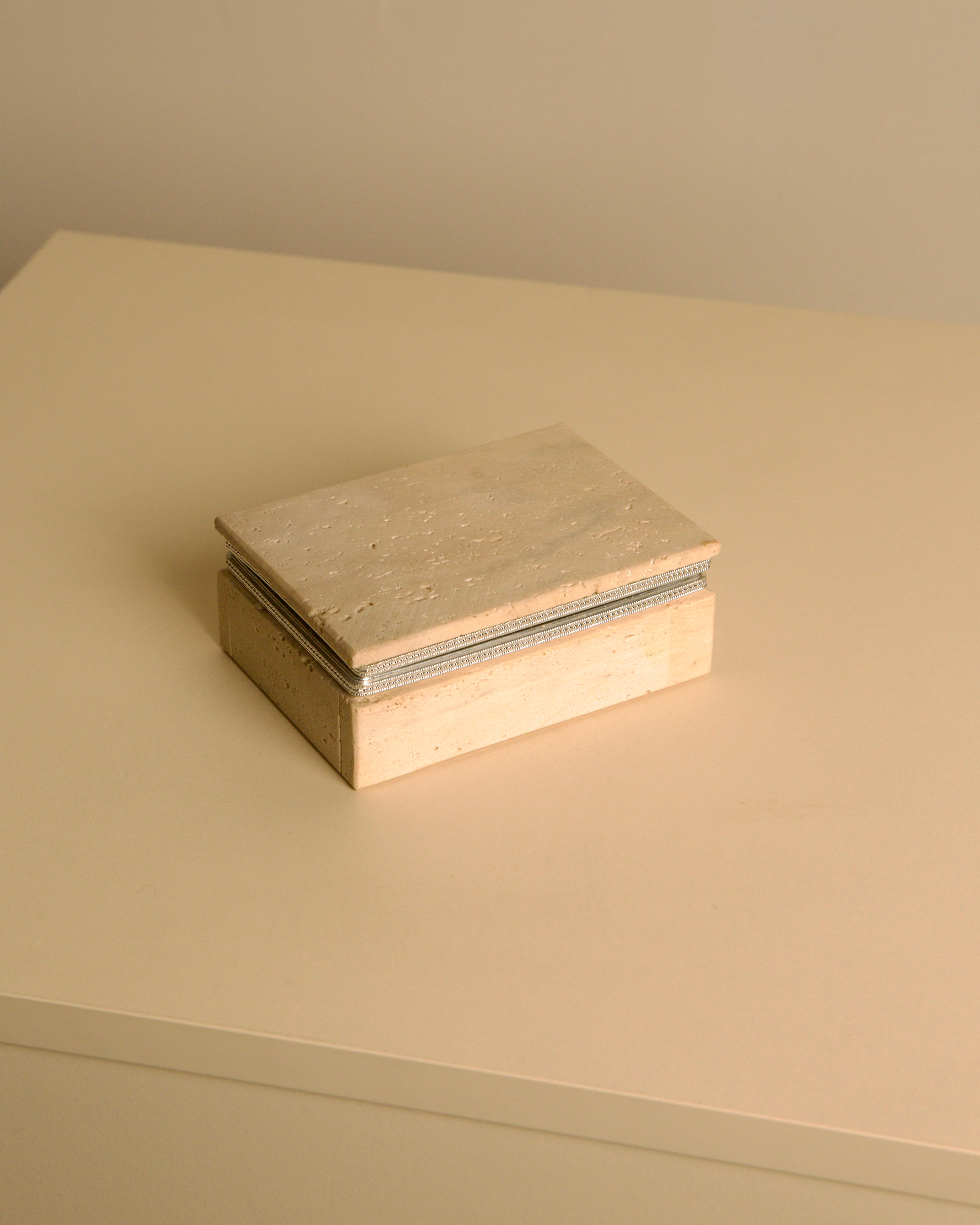 Italian Travertine Box, 60s — top view on neutral surface