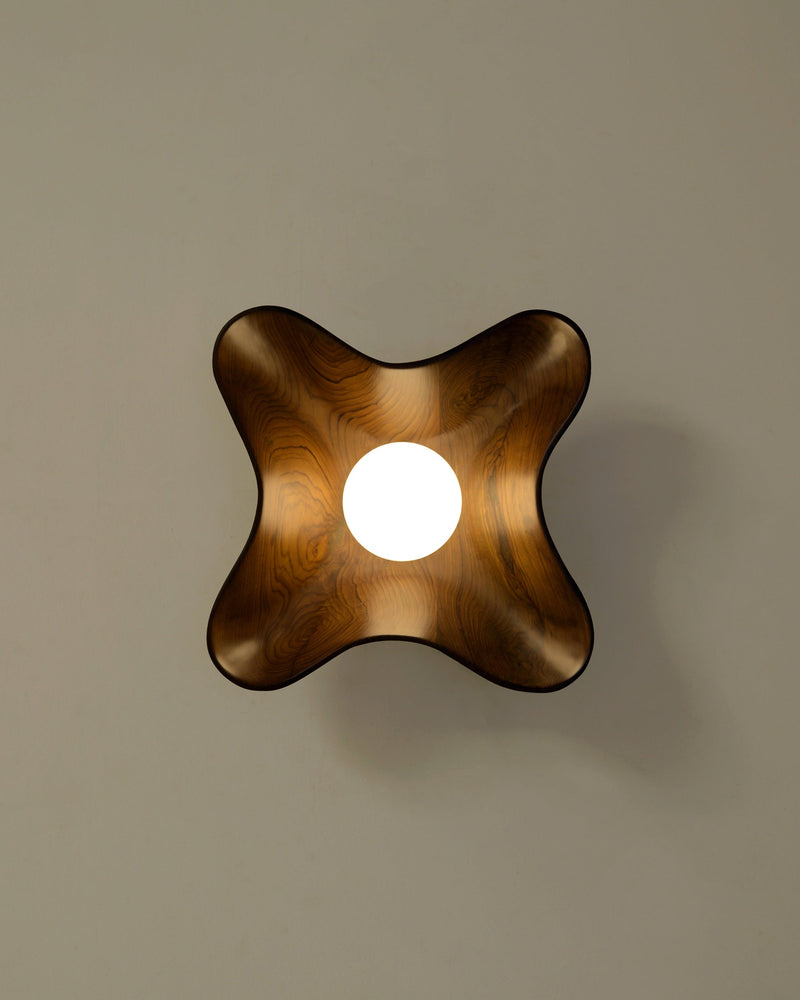Compass Globe Wall Light — close-up of wooden design with round light