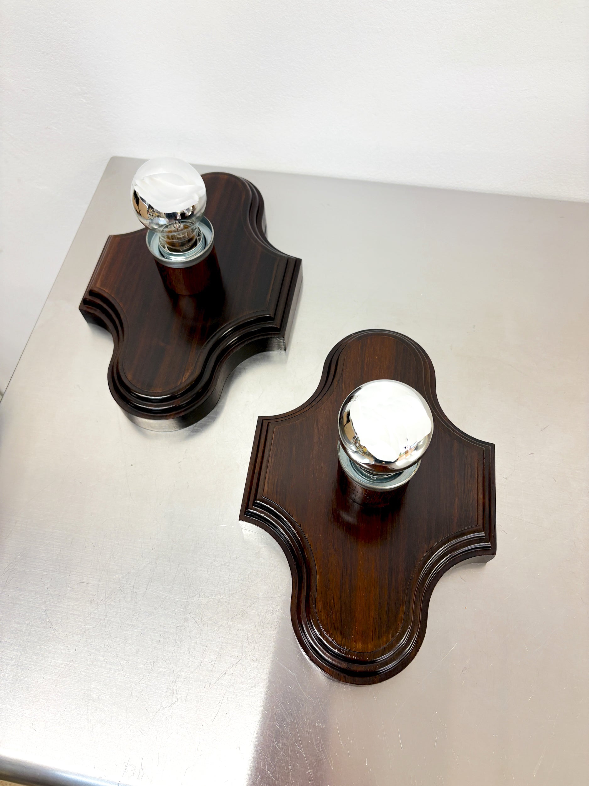 Pair of Geometric Art Deco Wall Lights, Carved wood, France, 1960s — in context