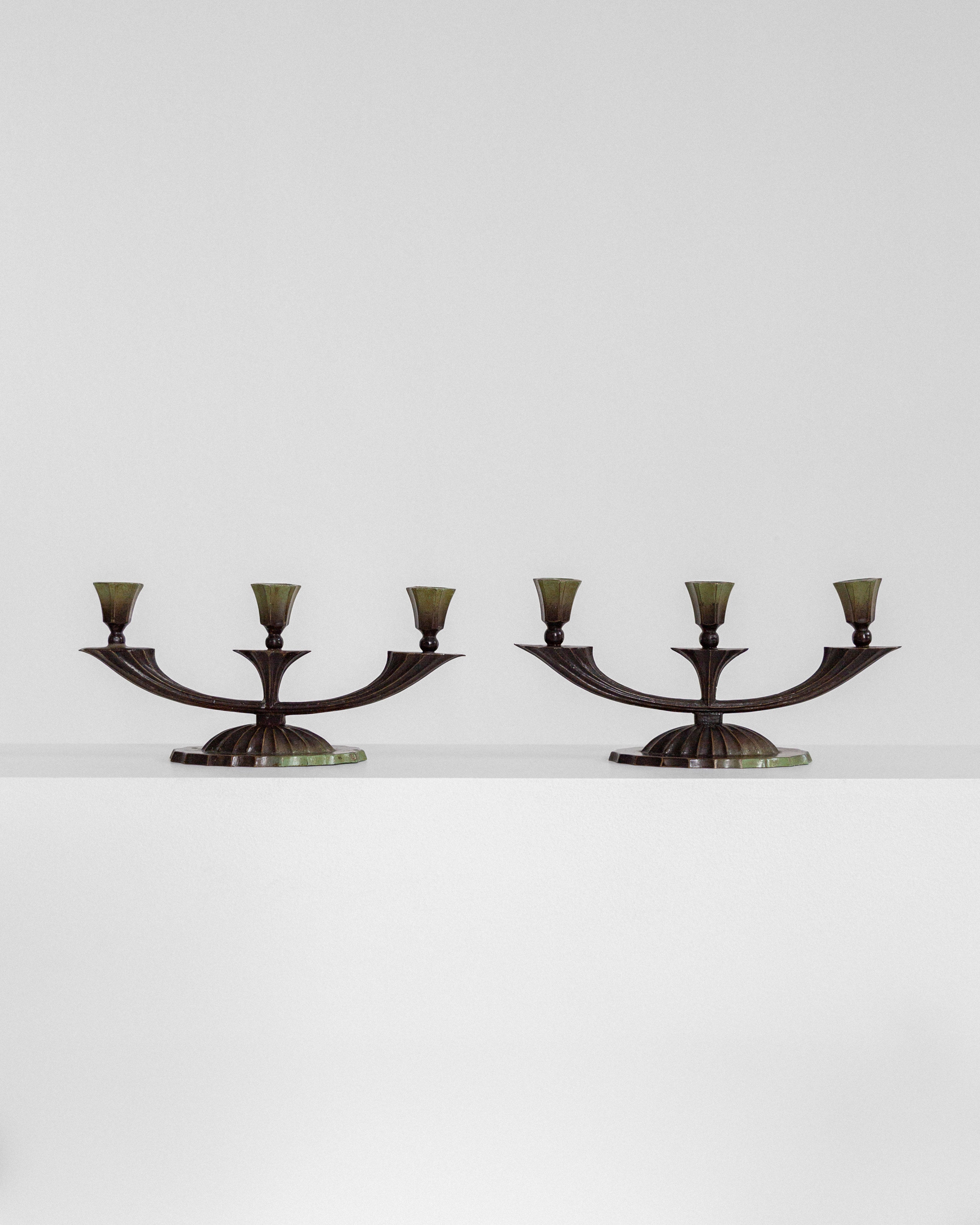 Pair of Art Deco Bronze Candlesticks, 1930s Sweden