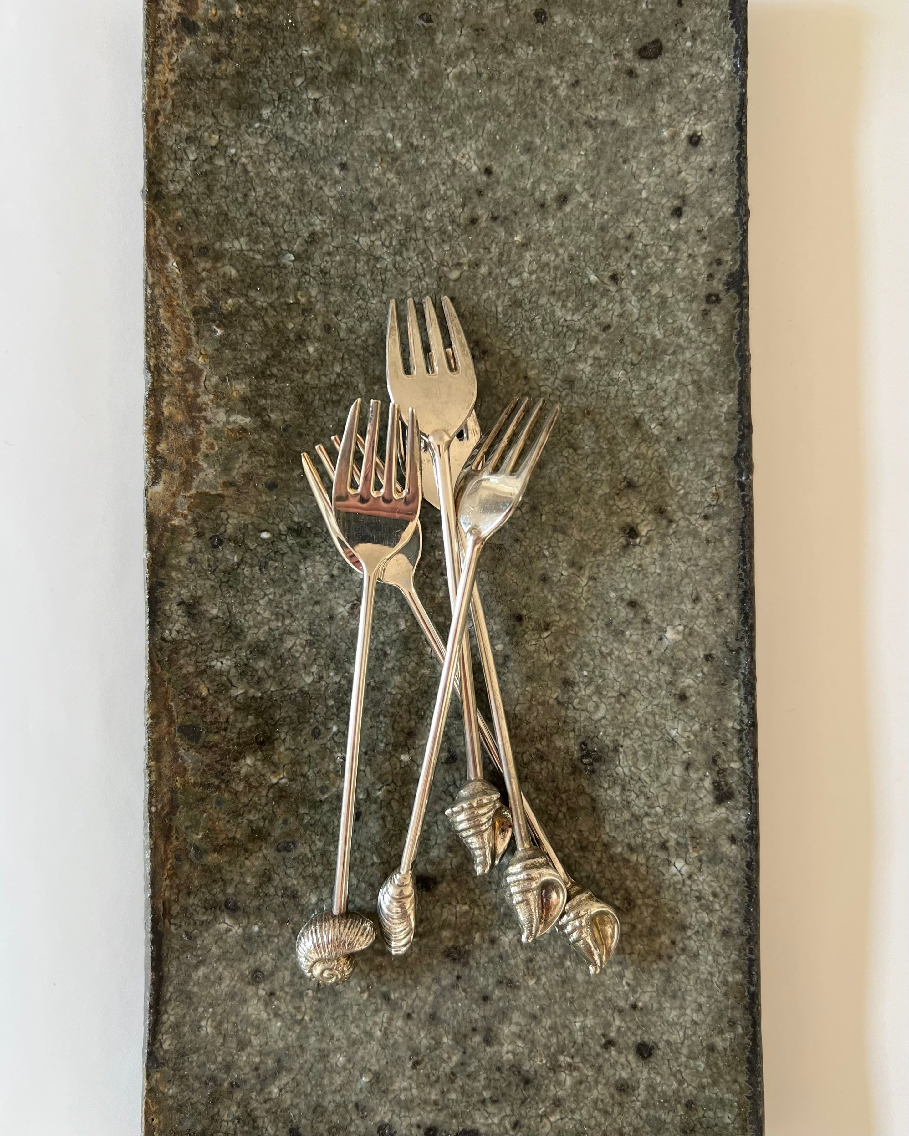 Silver Plated Shell Dessert Forks — lifestyle setting