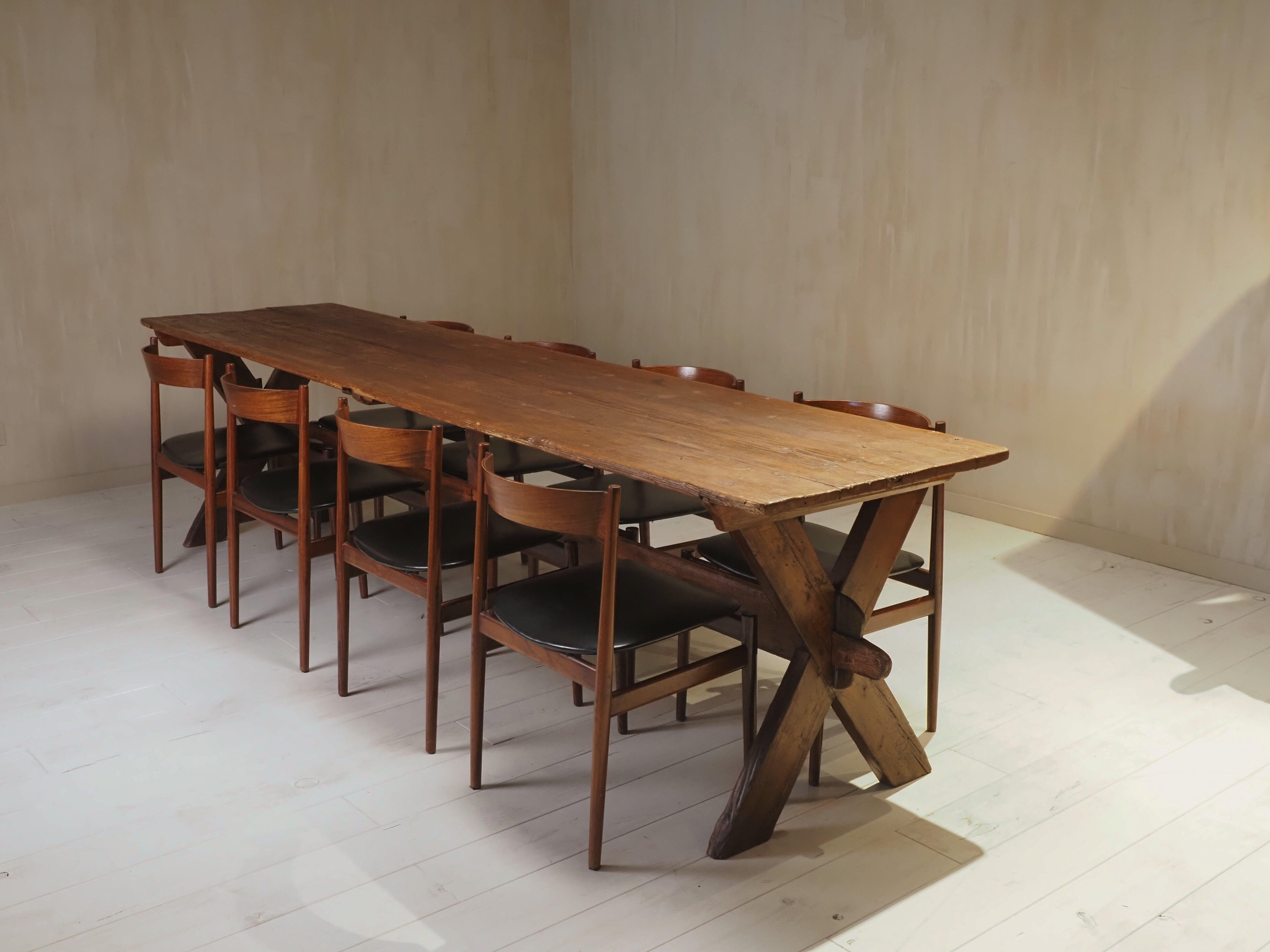 19th Century X-Frame Trestle and Cross Stretcher Base Table — lifestyle setting