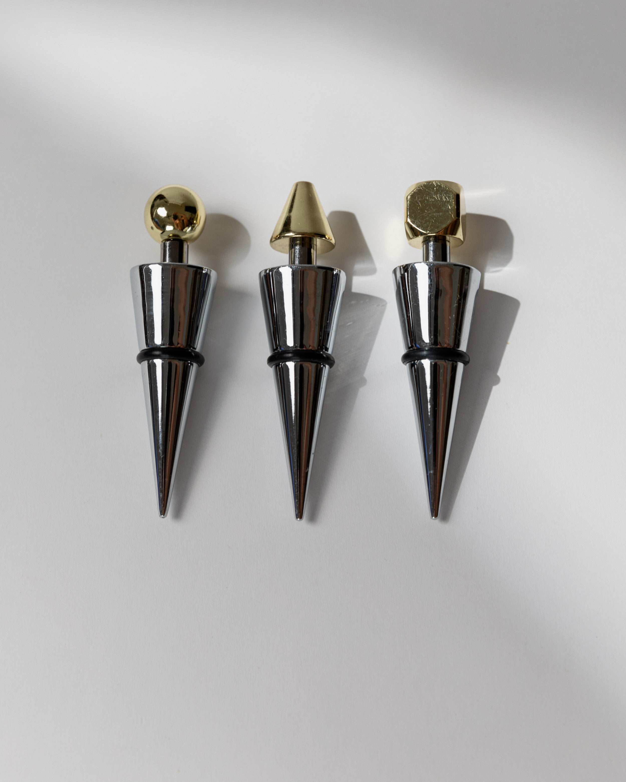 Set of 3 Bottle Stoppers Metal, Italy 80s