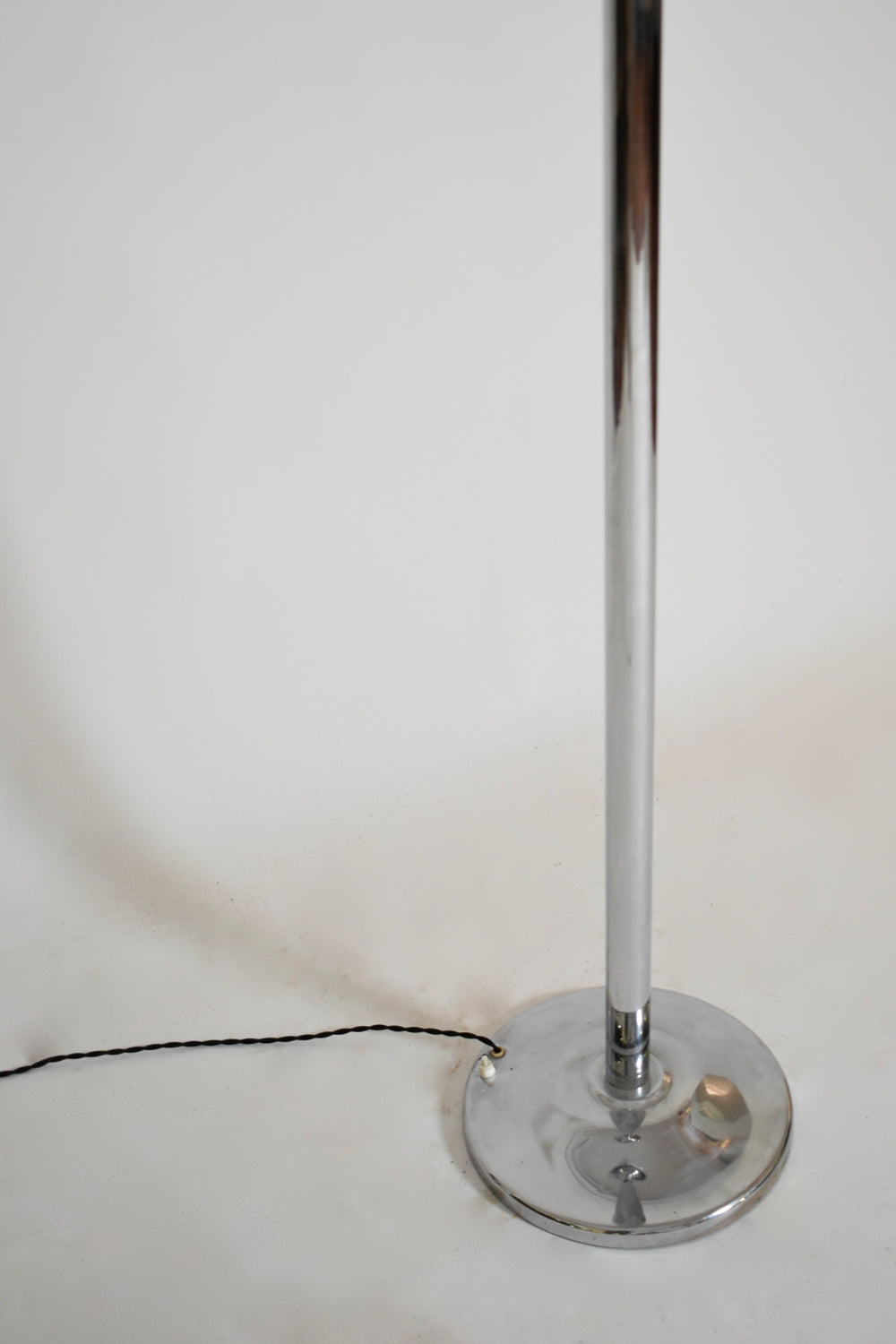 Art Deco chromed iron basin floor lamp, 1930s — lifestyle setting