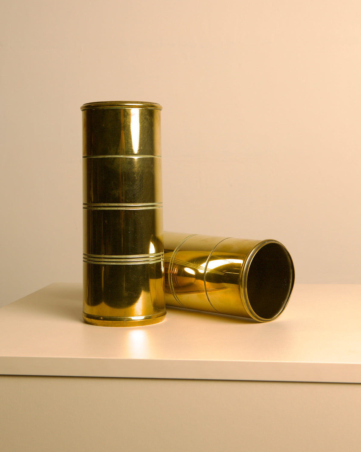 Pair of Italian brass vases, 1960s — close-up