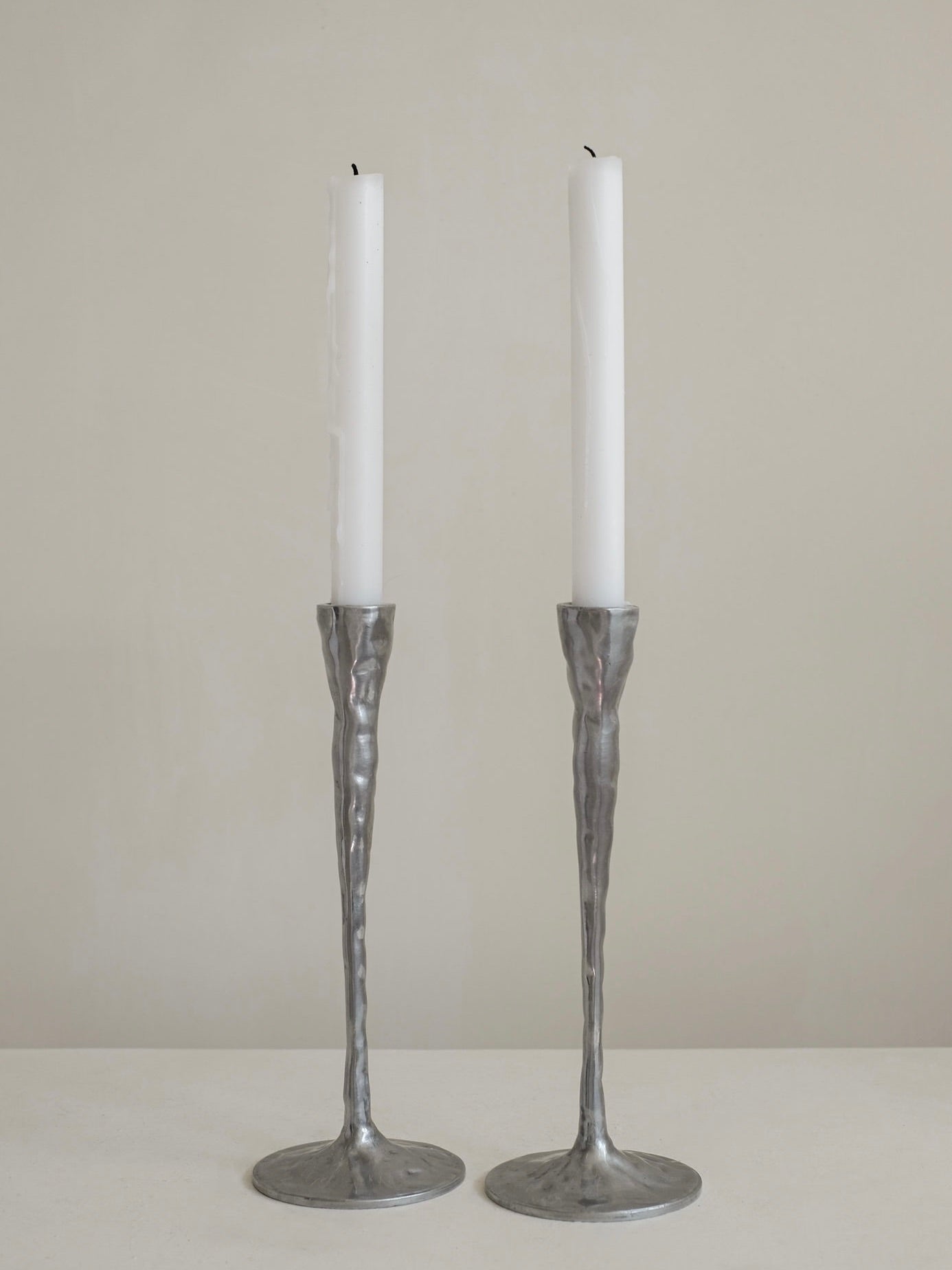 Pair of Aluminium Candle Holders by septembre studios | The Oblist — modern metallic finish