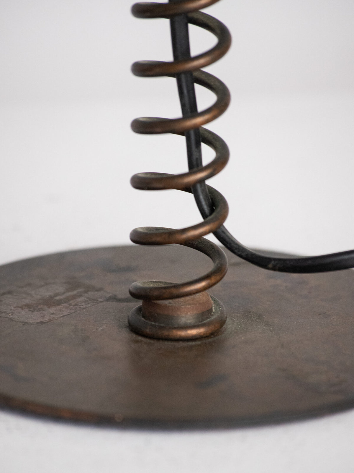 Coil Spring Table Lamp in Patinated Iron with Linen Shade, European, Second Half of the 20th Century — in context