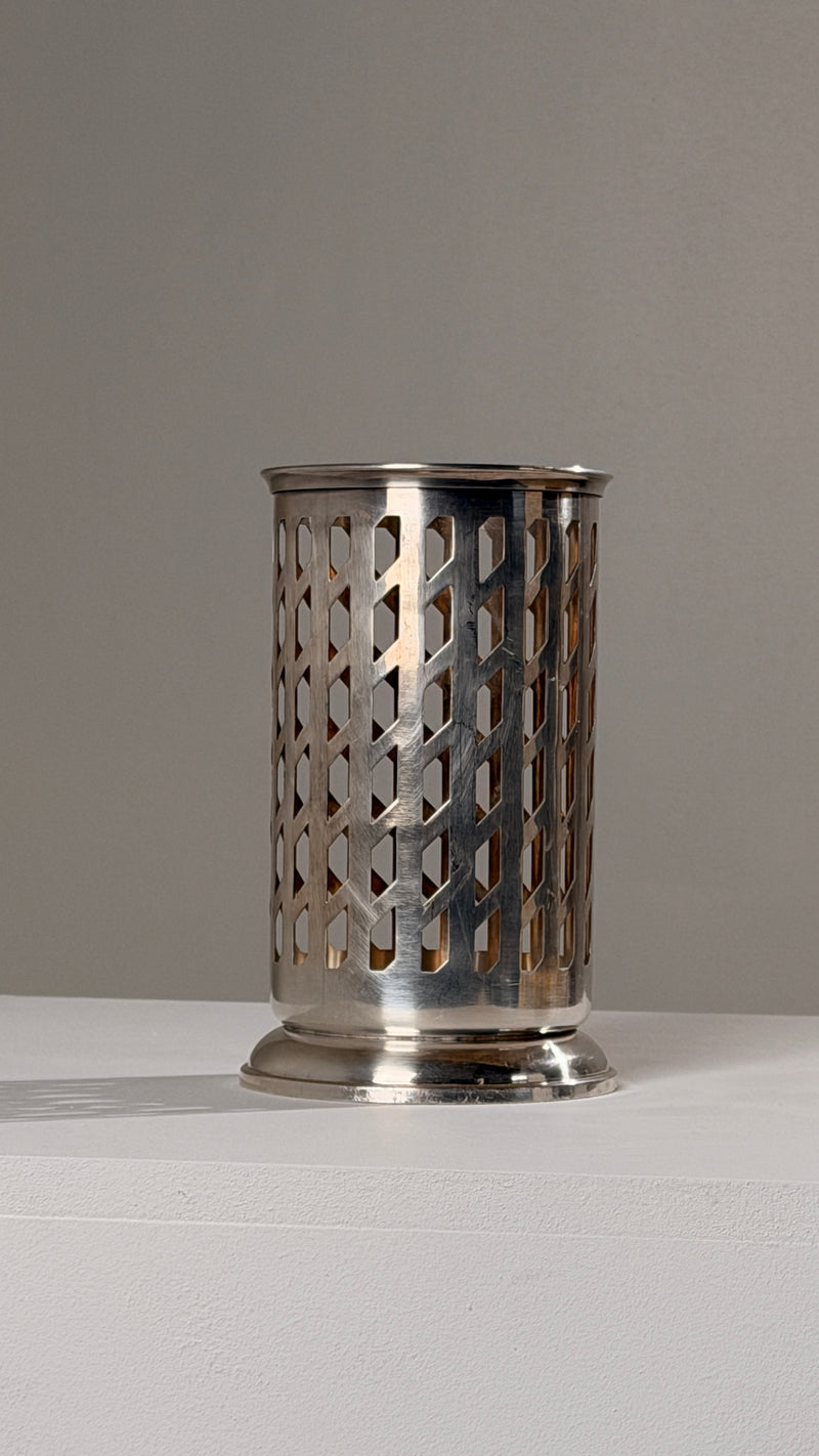 Silver-plated Metal Bottle Holder, Saint-Médard, Paris, 1930s — close-up of perforated design on metallic surface