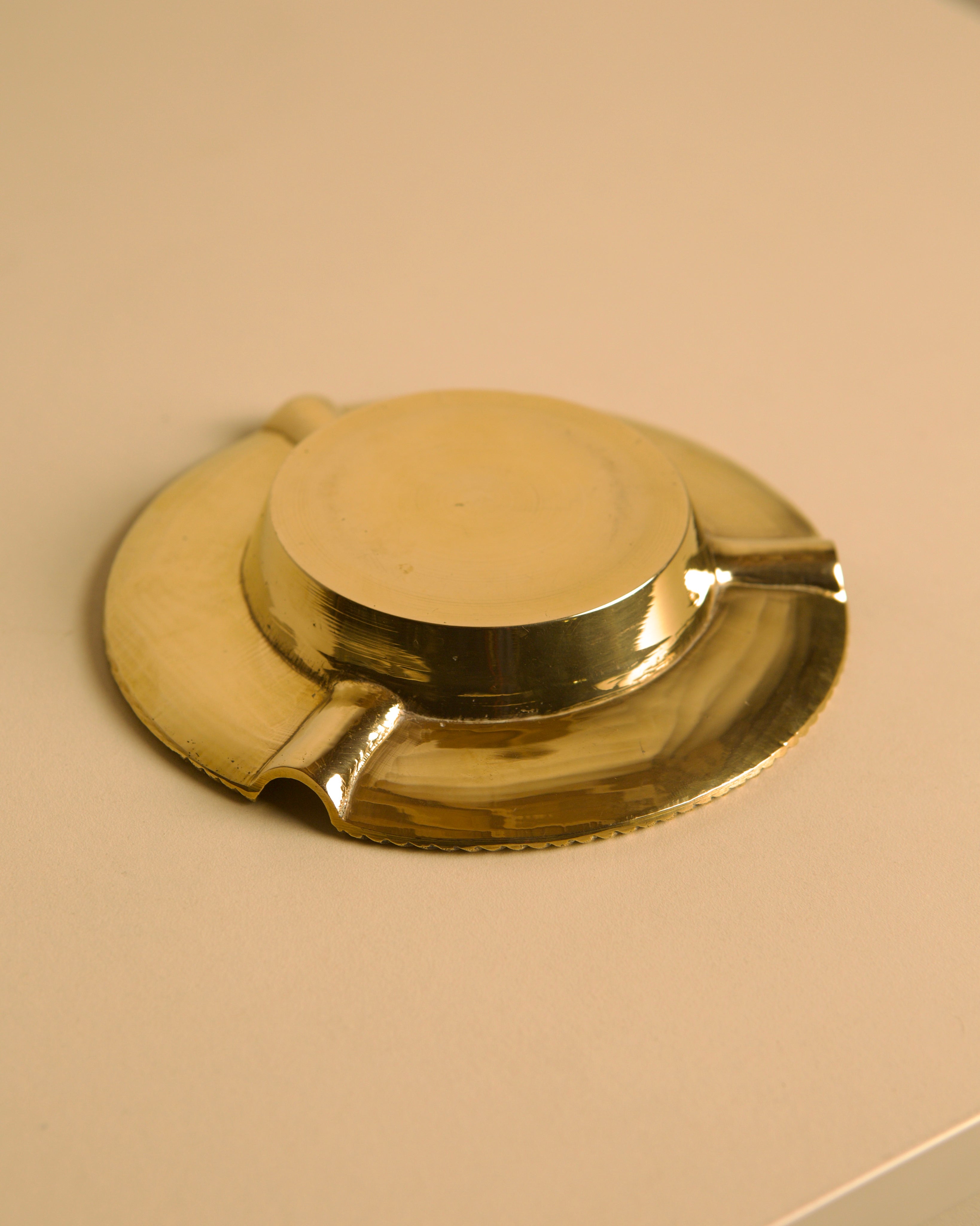 Italian Brass Ashtray DLG Jean Després 60's — top view of polished brass surface