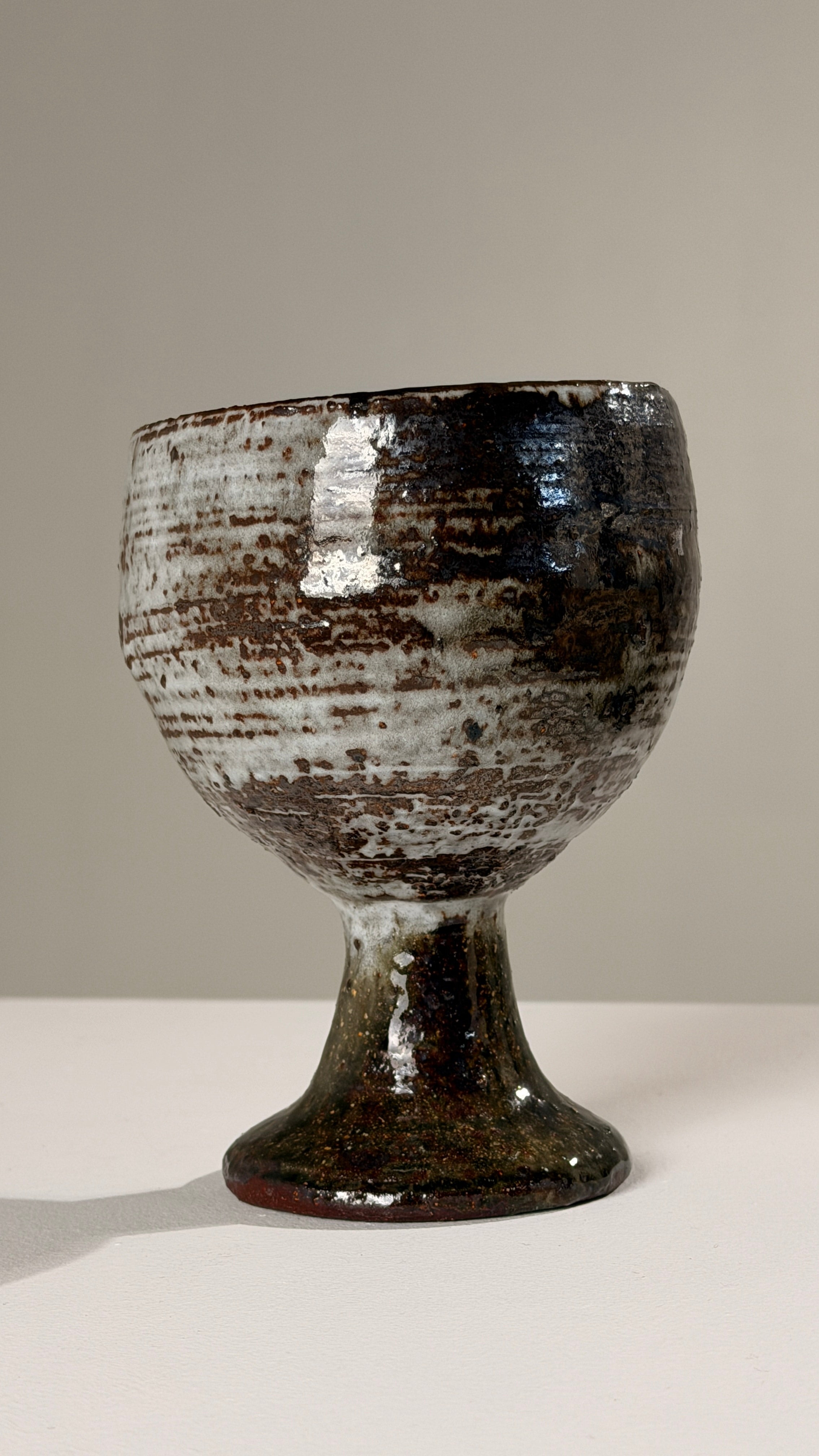 Stoneware Chalice by Cécile Dein, France, circa 1970 — side angle showing textured surface and earthy tones