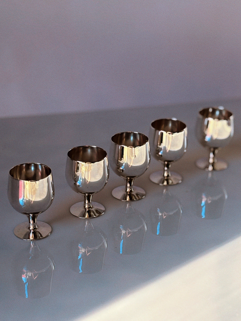 Set of 5 Silver Plated Liquor Cups by Huerto | The Oblist — polished silver finish