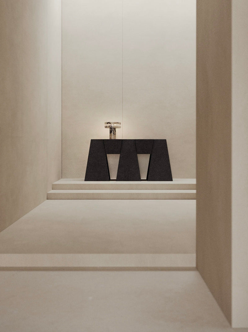 M_006 Walnut Console — front view in minimalist interior setting