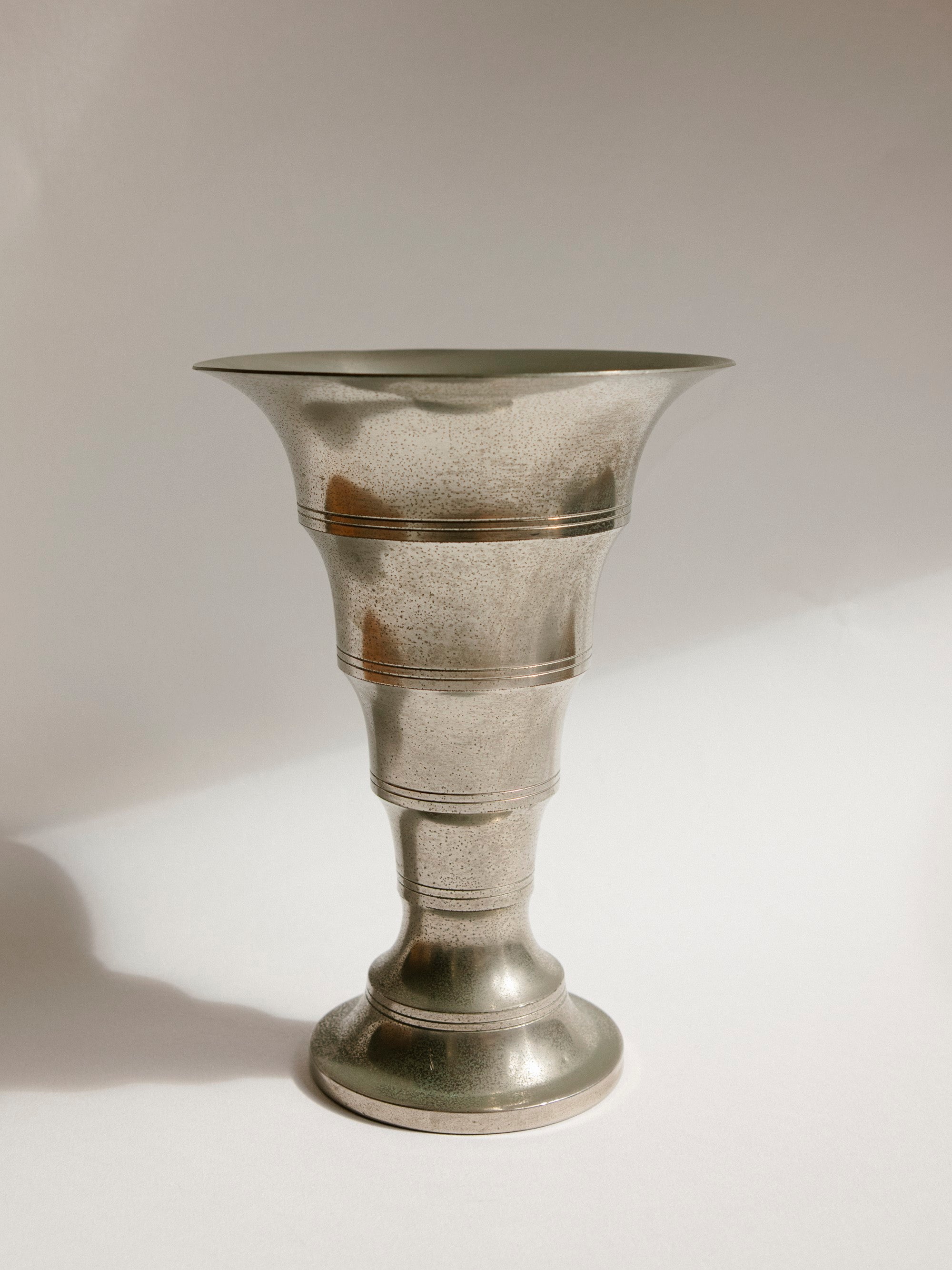 N.V. Metawa Tiel Stepped Art Deco Pewter Vase, Netherlands c. 1930s-1950s — side angle