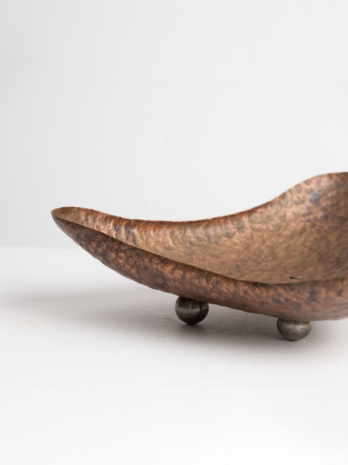 Hand-Hammered Copper Tray on Ball Feet, Scandinavian Craft, 1950s — additional view