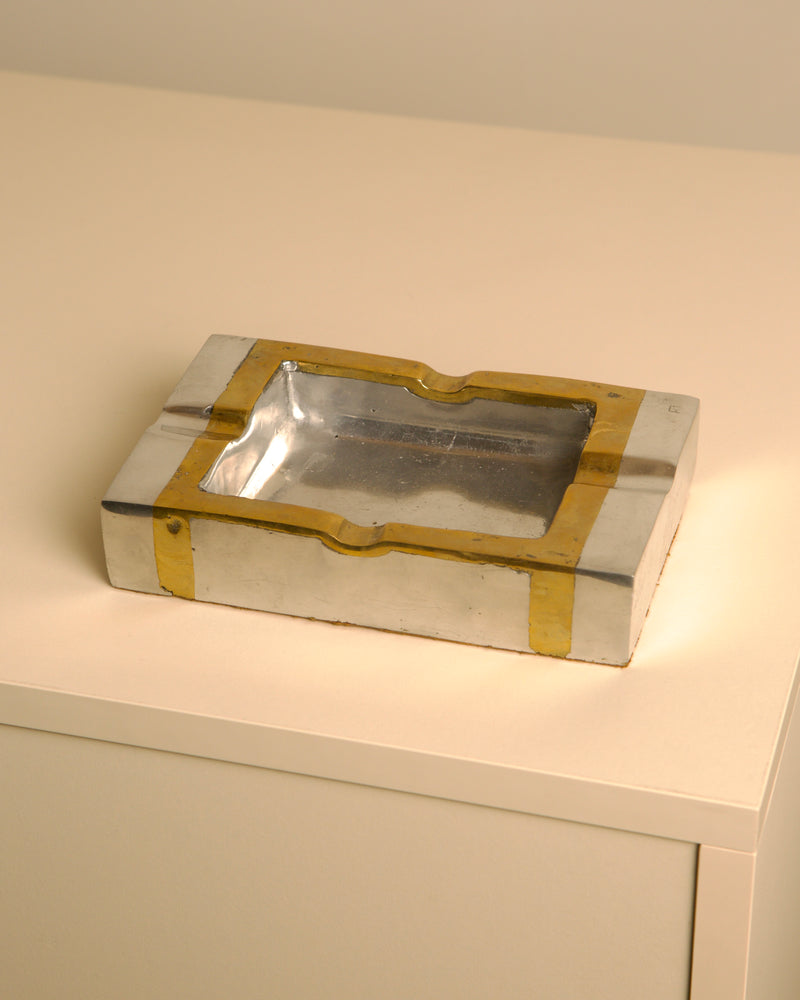Brutalist brass and silver ashtray by David Marshall, 1980s