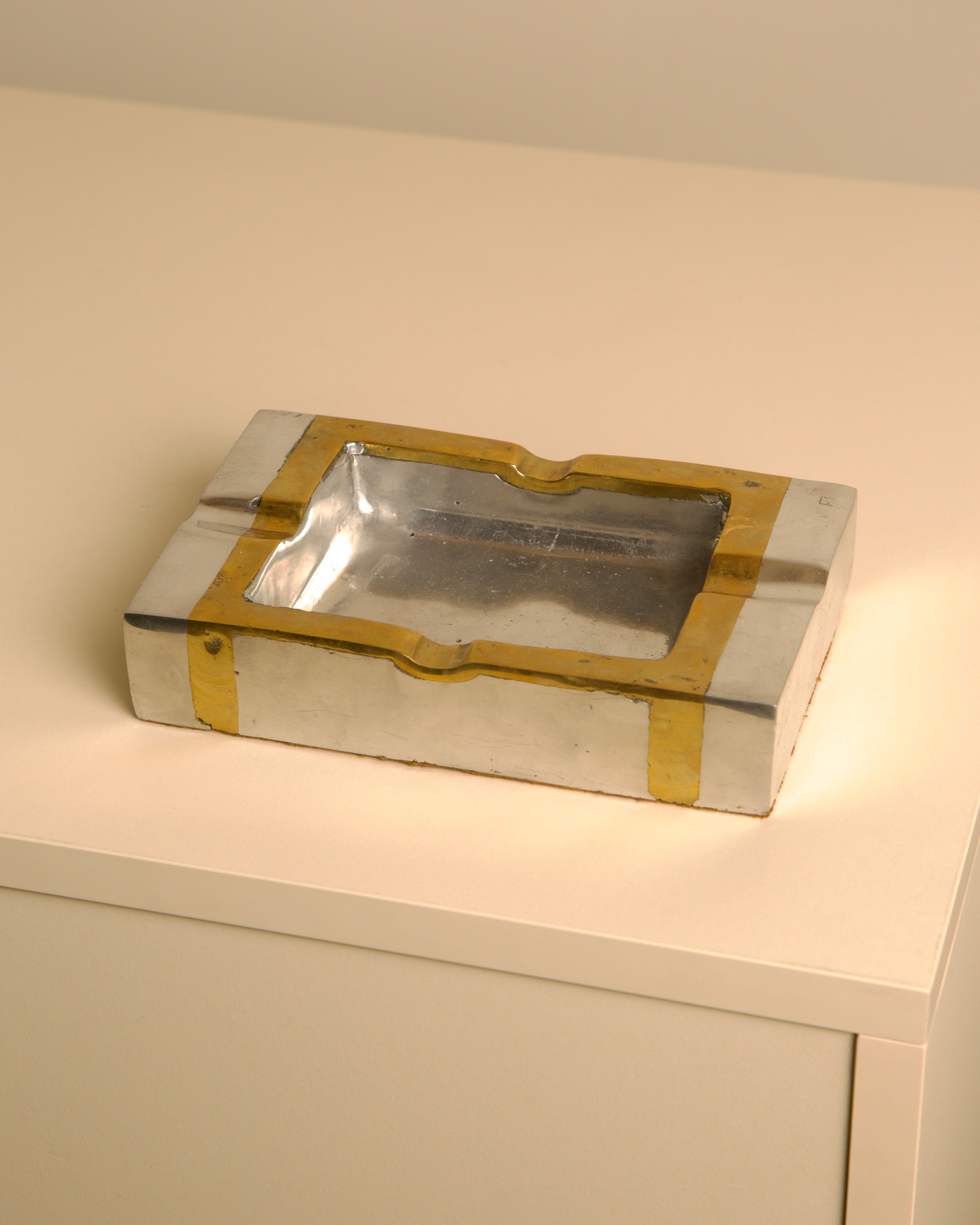 Brutalist brass and silver ashtray by David Marshall, 1980s