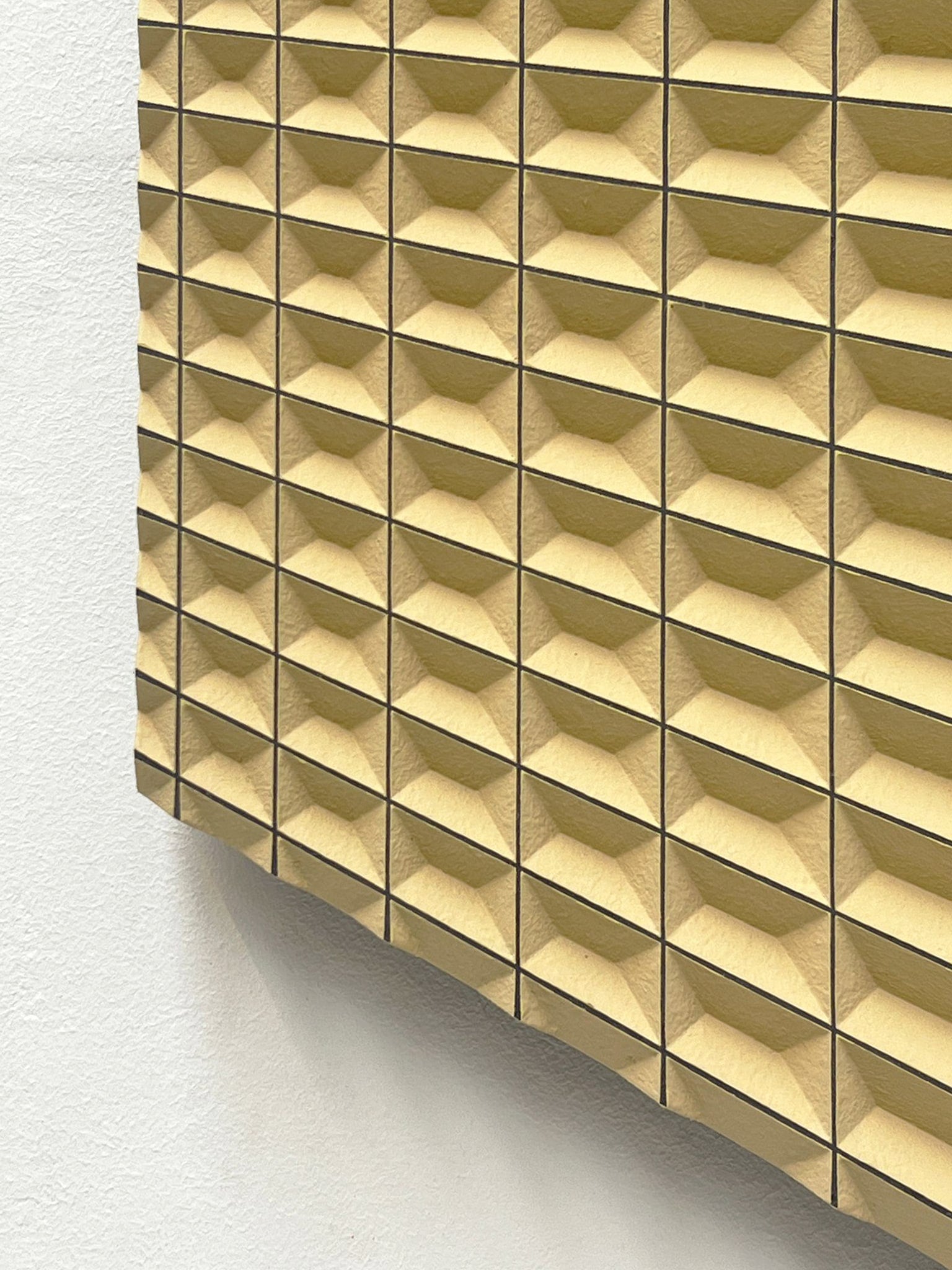 Hexagram Sculpture — side angle of textured wooden surface