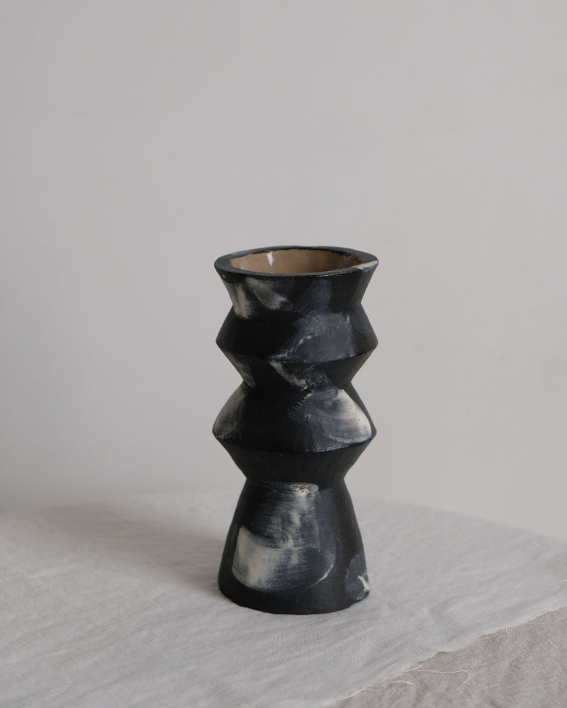 Night Trace – Hand-Built Ceramic Vase – close-up of textured black surface