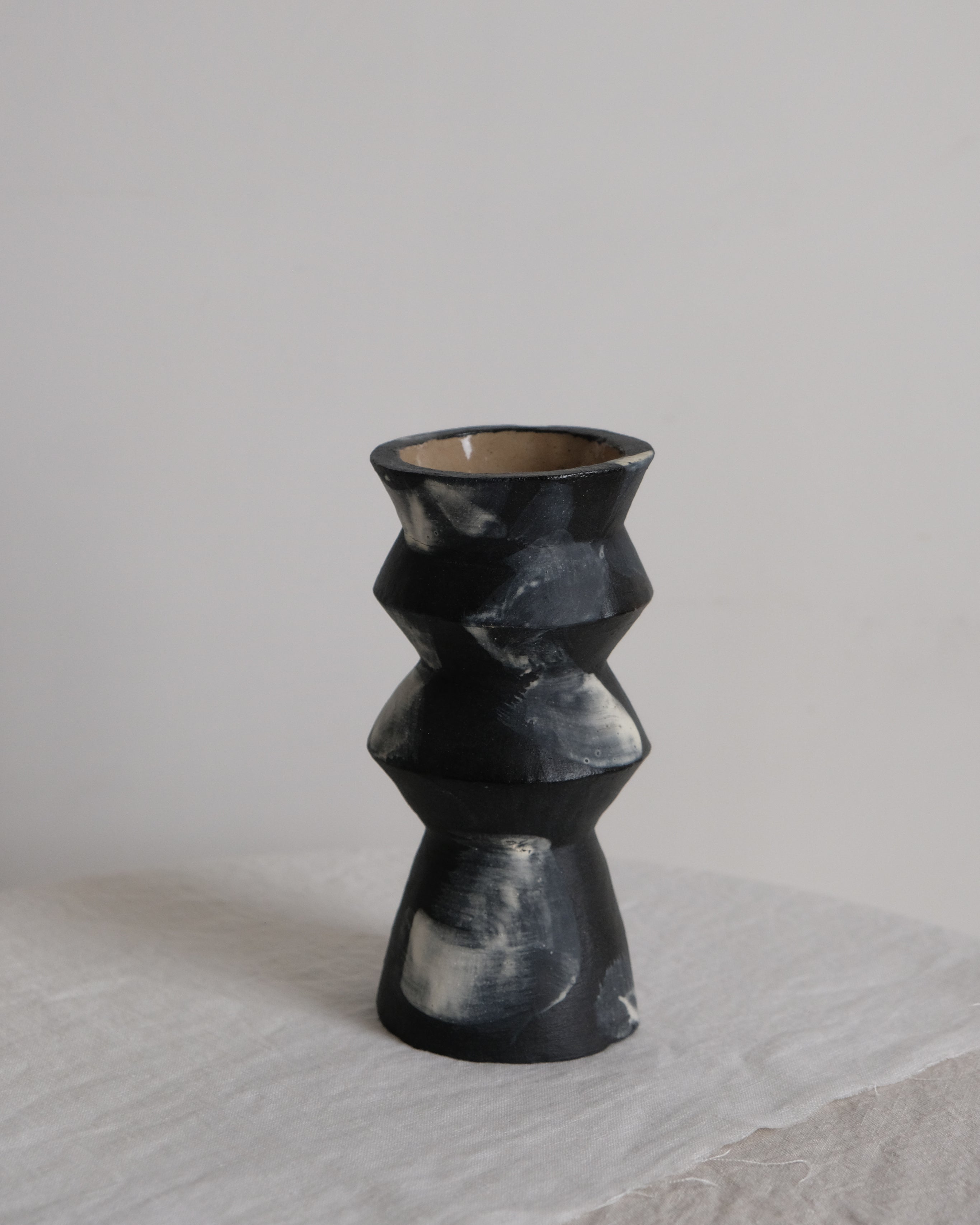 Night Trace – Hand-Built Ceramic Vase – close-up of textured black surface