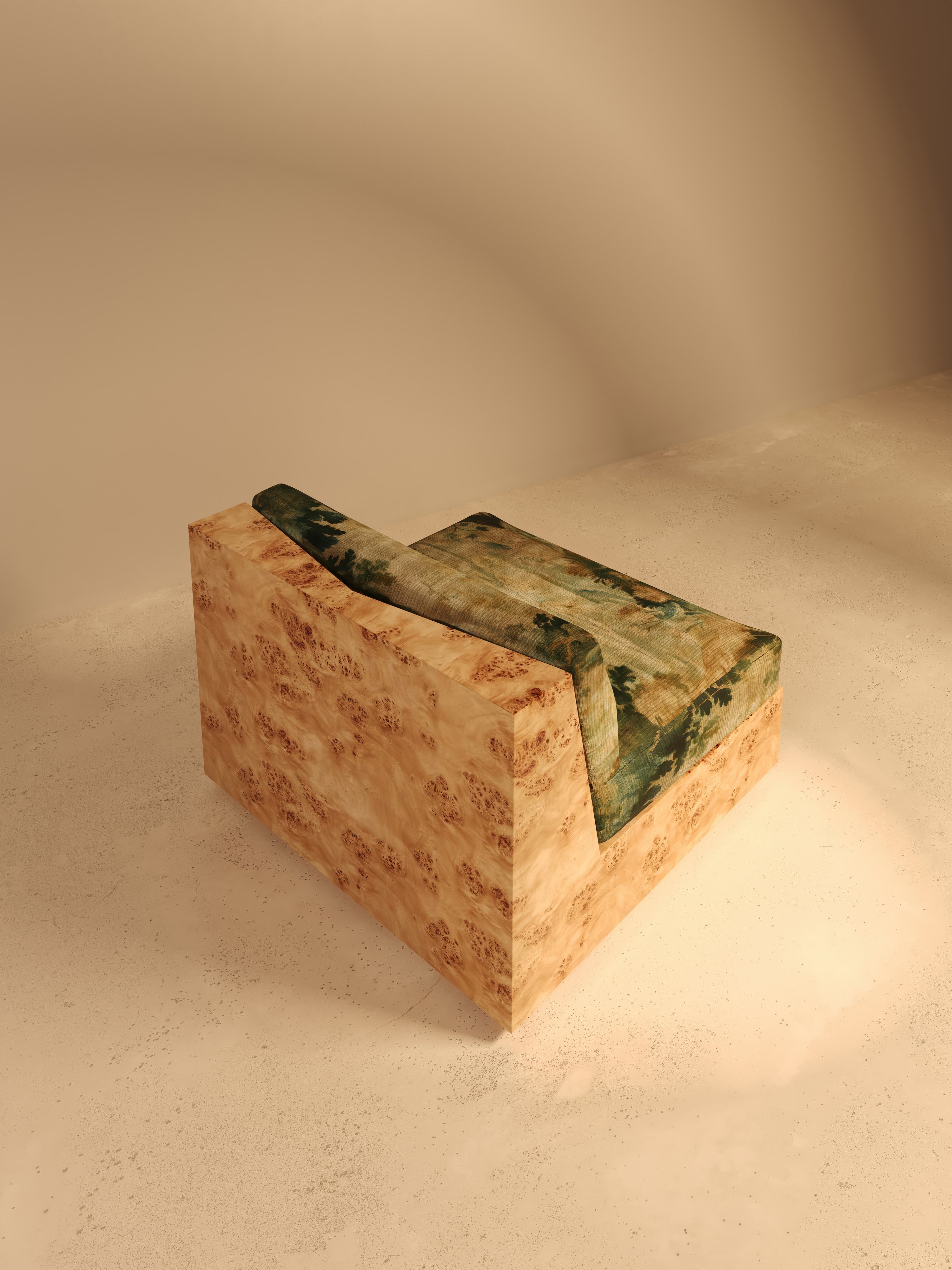 KAVA Collection II SOFA – Maple Burl Finish, Pierre Frey Upholstery — close-up