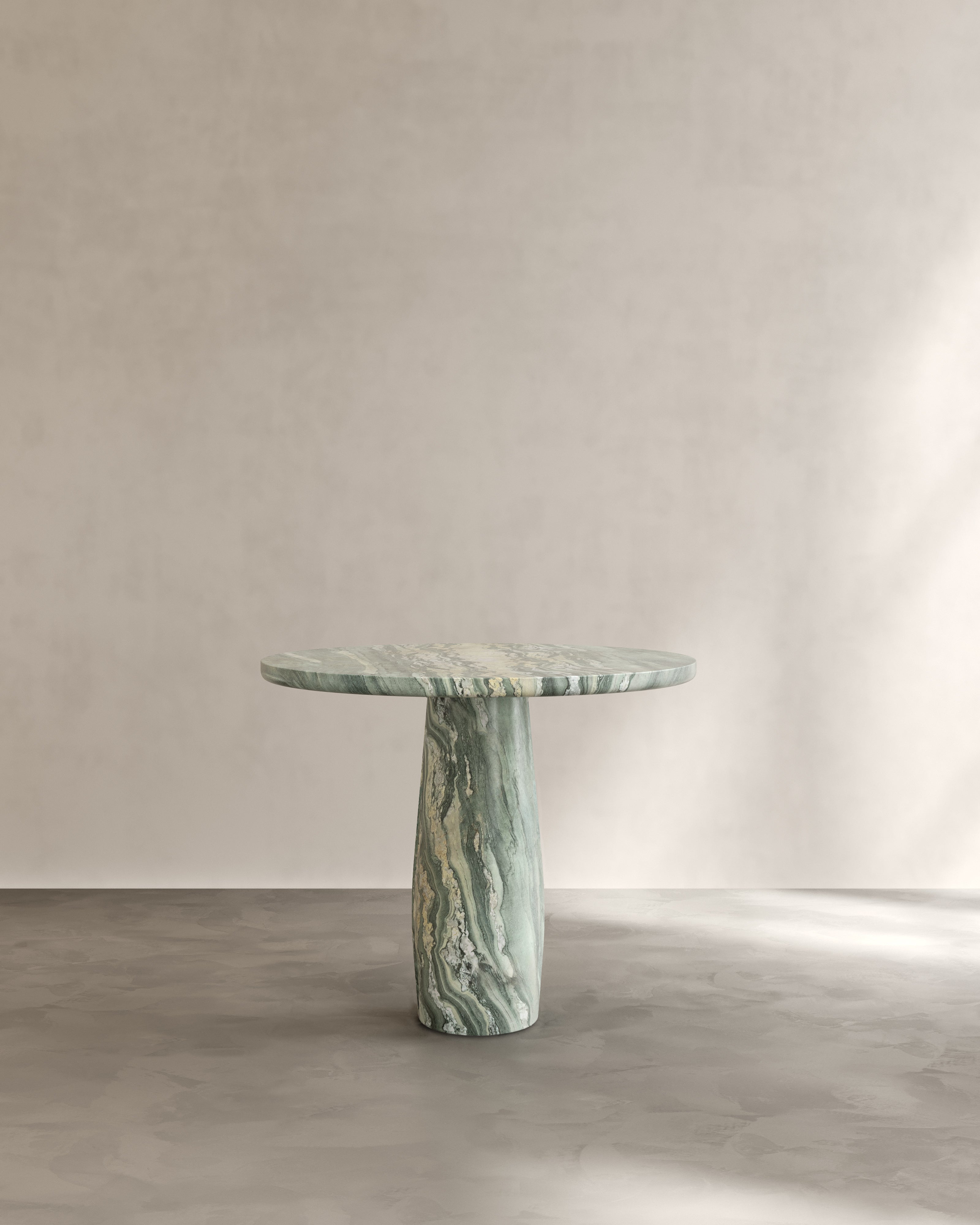 Raffaella Table I — front view of green marble dining table