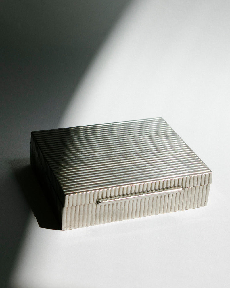 Mid-Century Italian Ribbed Silver-Tone Desk Box with Wood Interior by Trove Paris | The Oblist