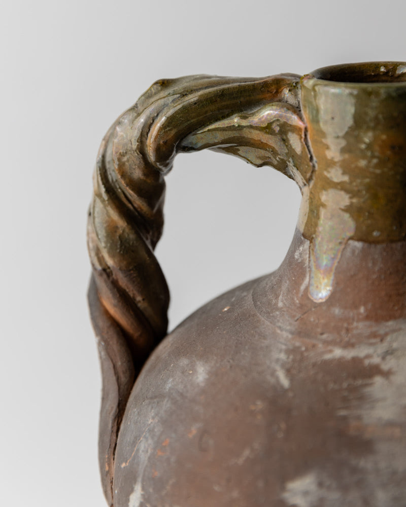 Antique 18th Century Terracotta Amphora — close-up of twisted handle detail