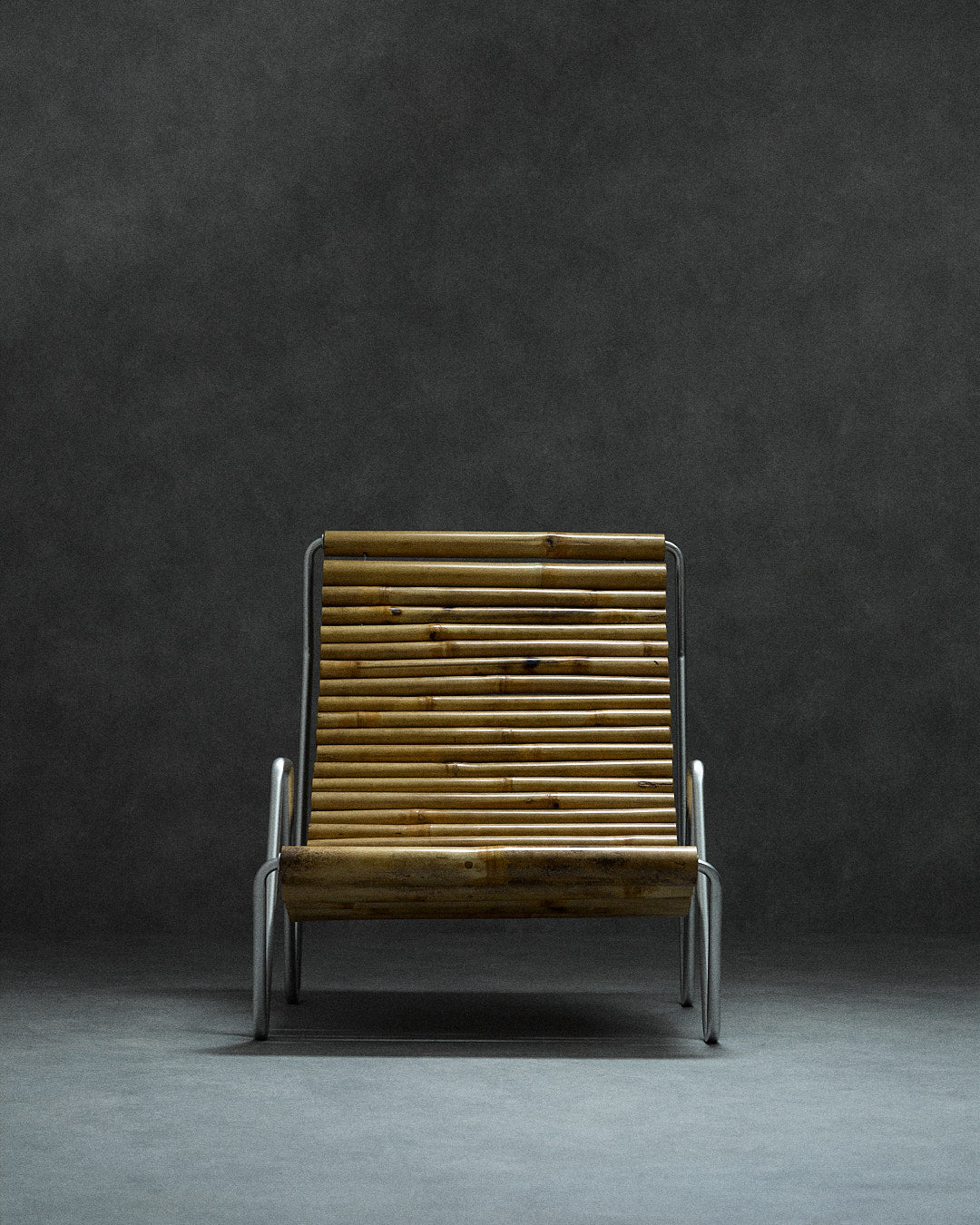bamboo lounge chair, signed "Hambresin" — front view highlighting bamboo slats