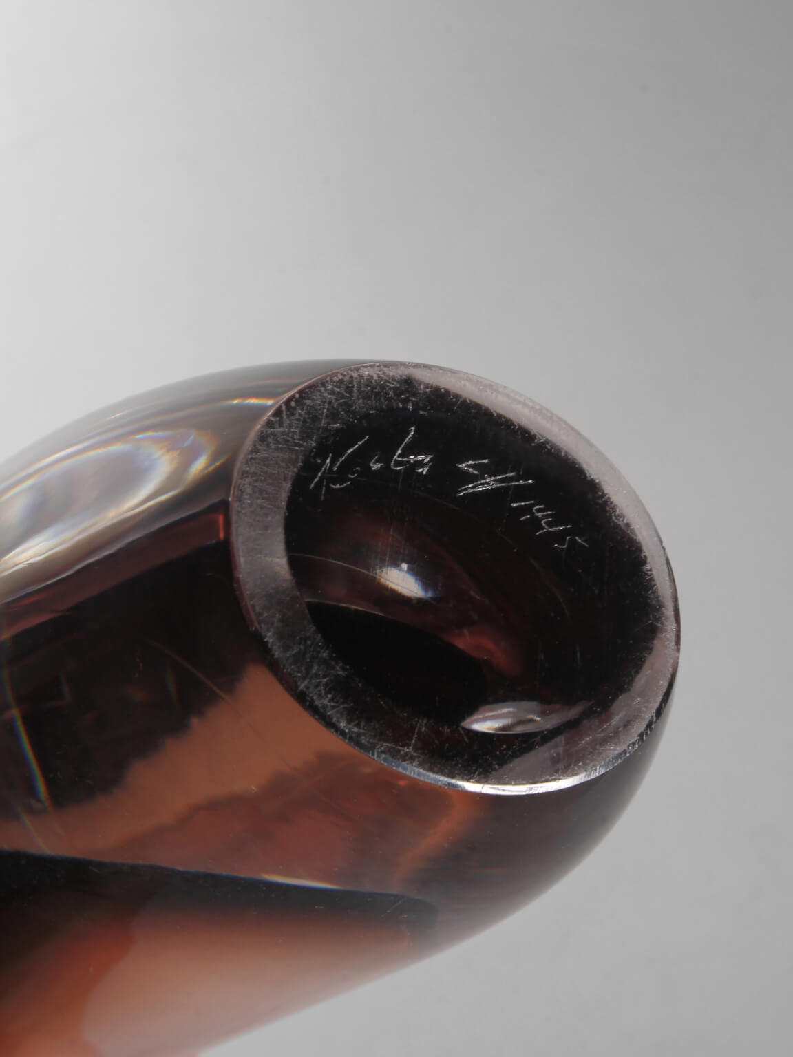 Vicke Lindstrand Sommerso Glass Vase In Clear And Brown, For Kosta Boda, 1960s, Signed — side angle