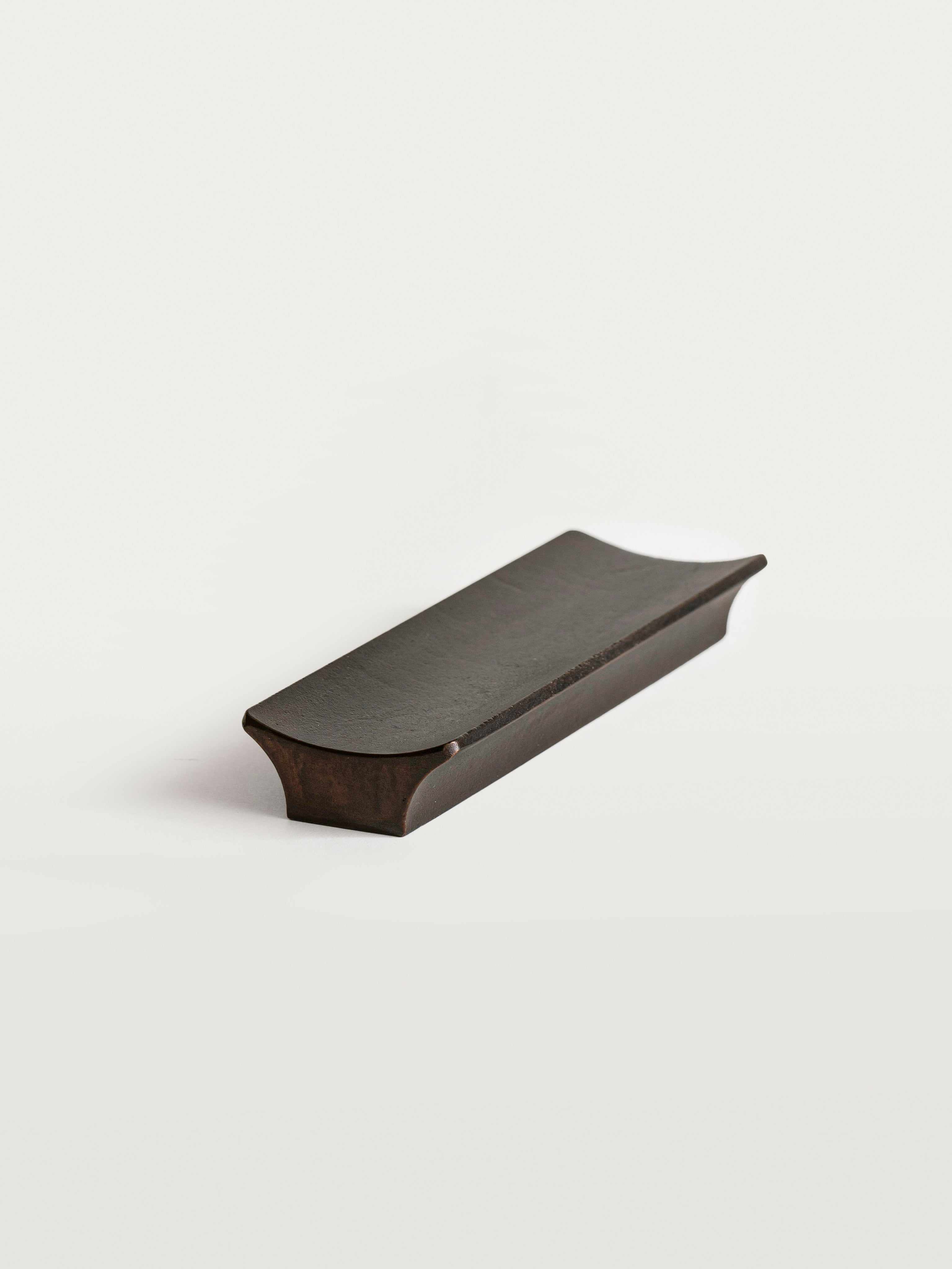 Arc Pen Tray — back view showing dark wood finish