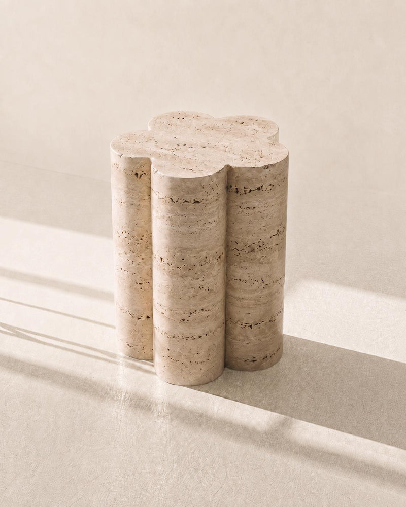 Barvinok Travertine Side Table in Stone, Floral Design,Ukraine by Furn Object | The Oblist