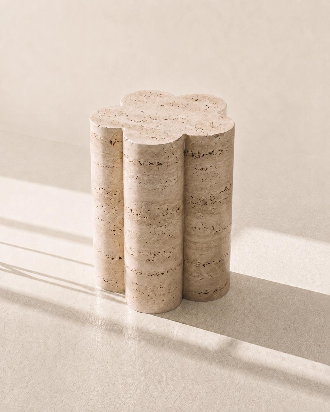 Barvinok Travertine Side Table in Stone, Floral Design,Ukraine by Furn Object | The Oblist