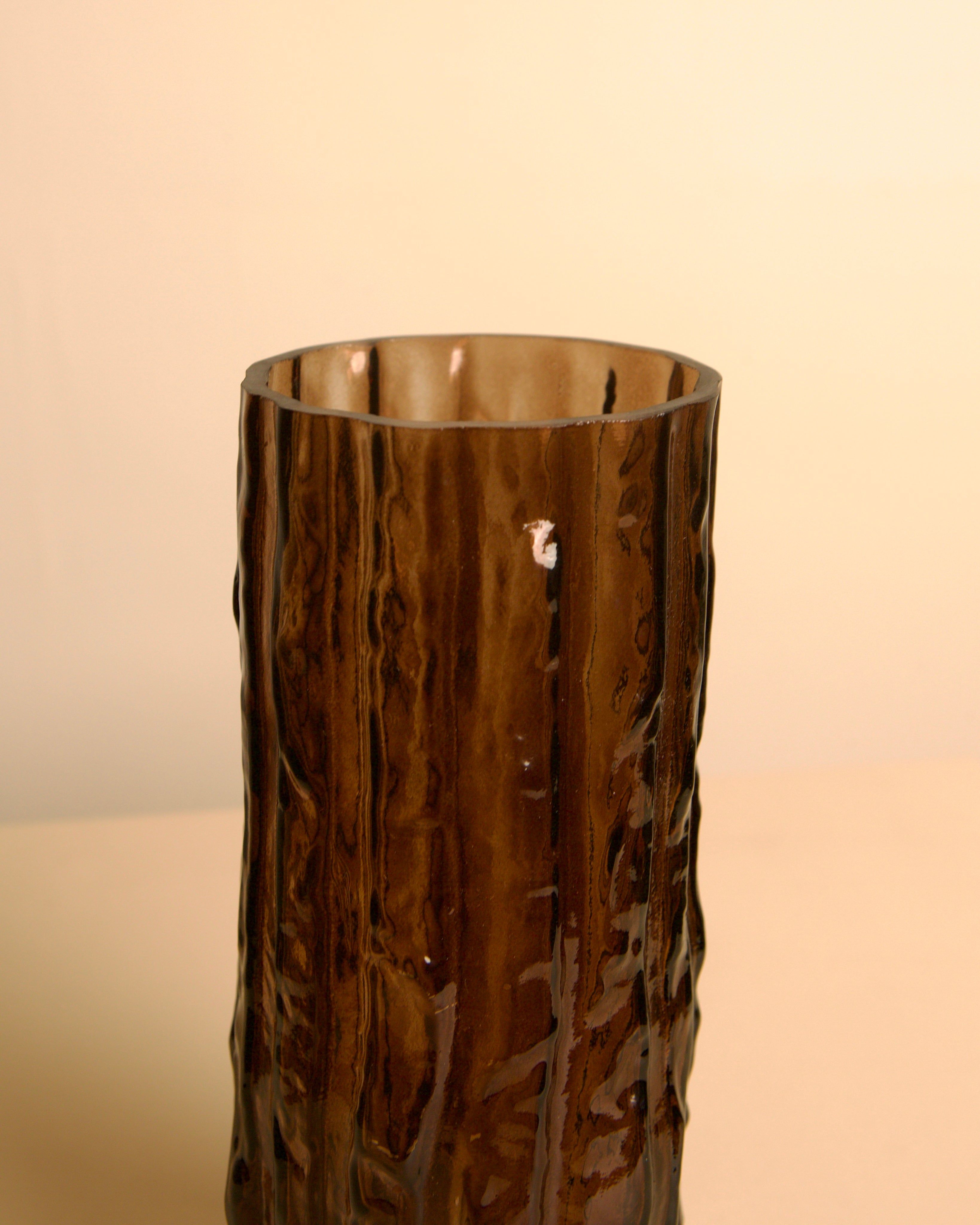 Amber Blown Glass Vase with Bark Texture, Italy, 1980s — side angle