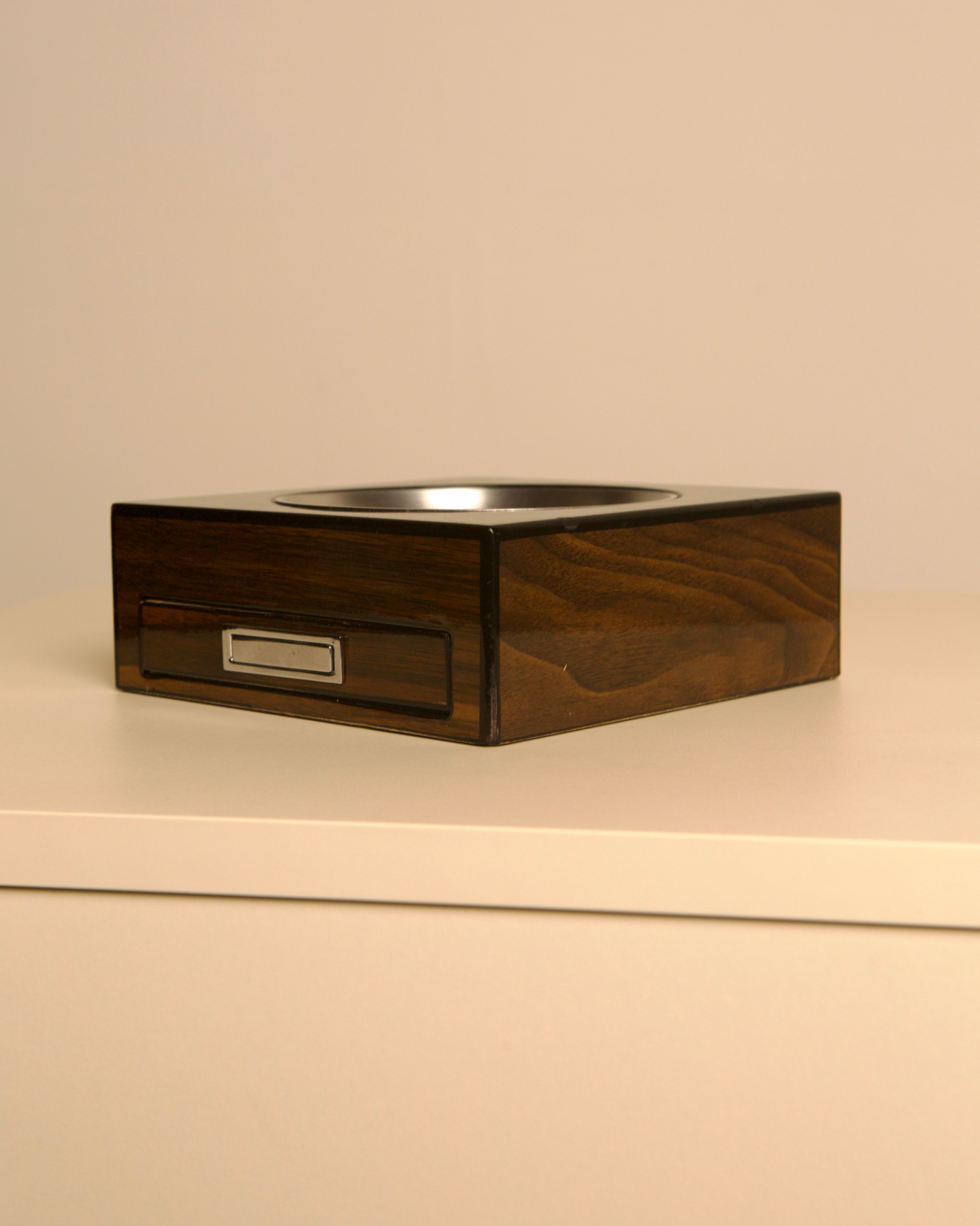 Italian rosewood veneer and steel box / catchall, 1980s — alternate view