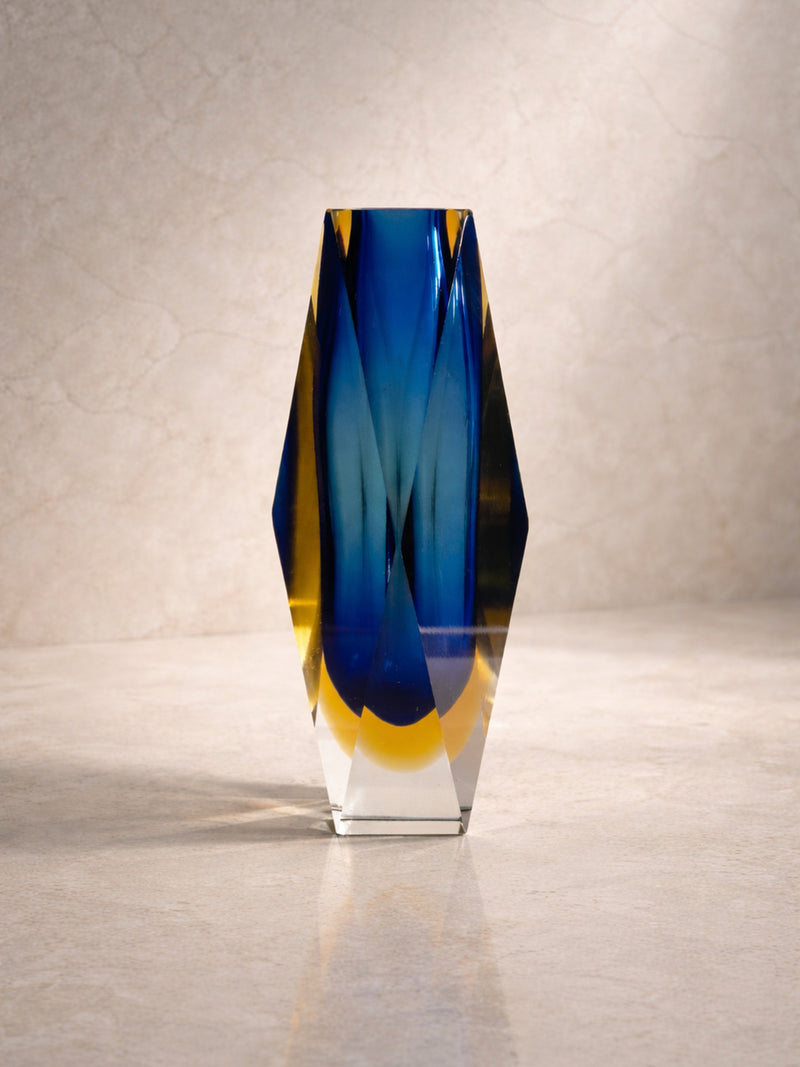 Large Flavio Poli Murano Vase - 1960s by Dodo Vintage | The Oblist — handcrafted glass, blue and amber