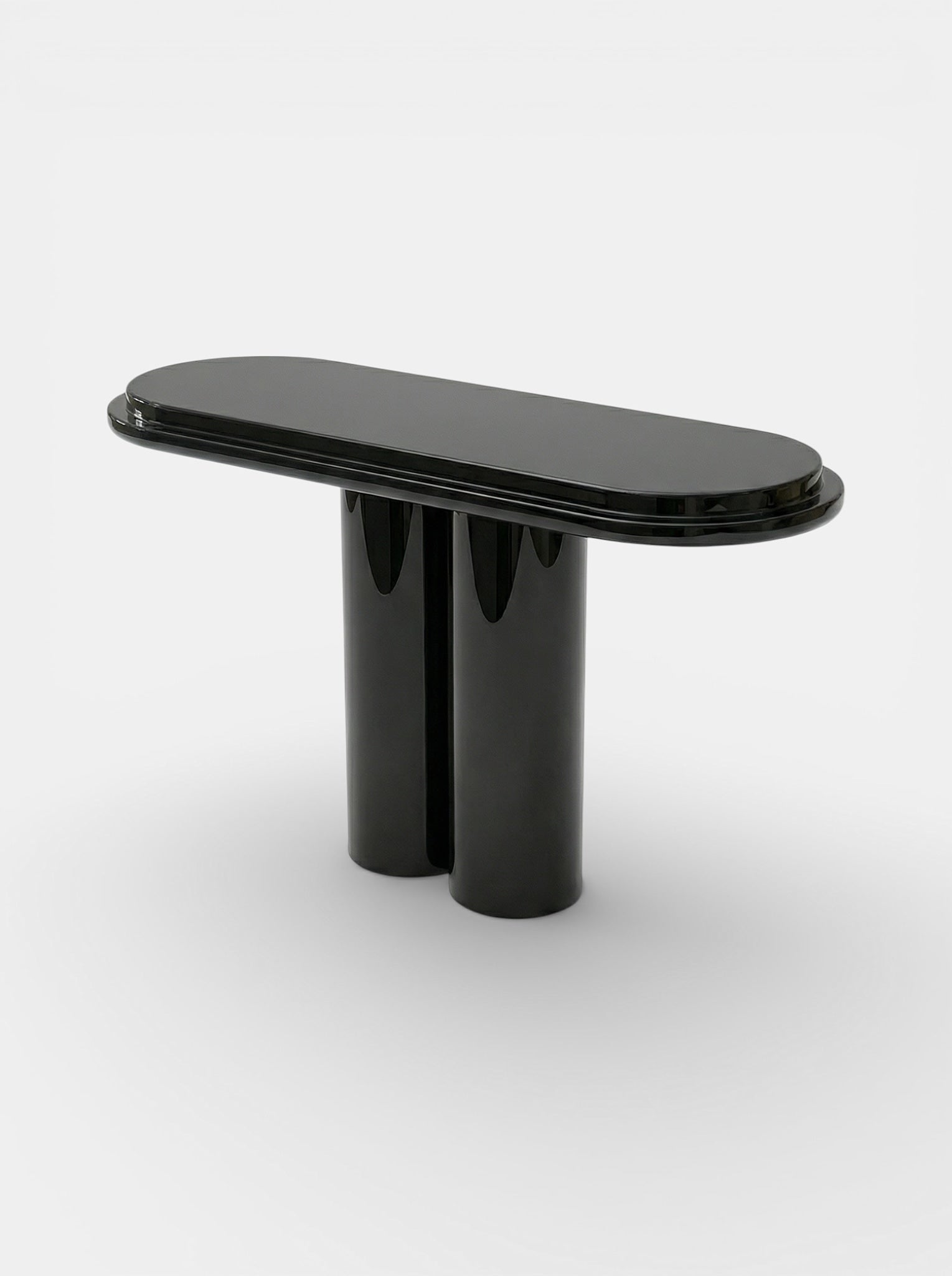 Ida Black Lacquered Wood Console — side angle showing glossy black finish