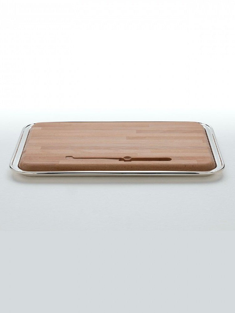 Silver-plated and beech wood Set — close-up of wooden surface with silver trim